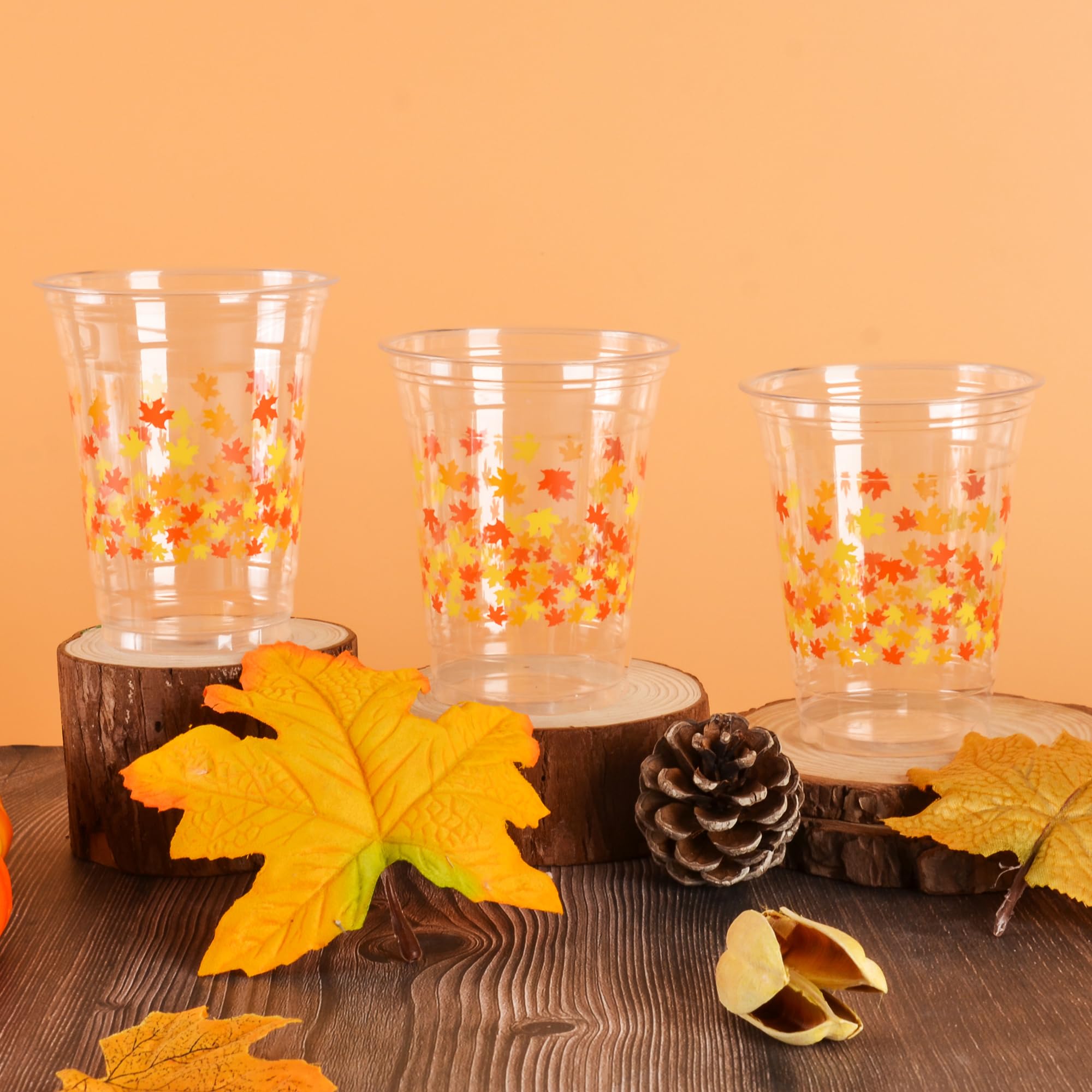 Thankgiving Plastic Cups Turkey Party Cups Autumn 12oz Disposable Clear Drinking Cups for Birthday Harvest Thanksgiving Fall Par