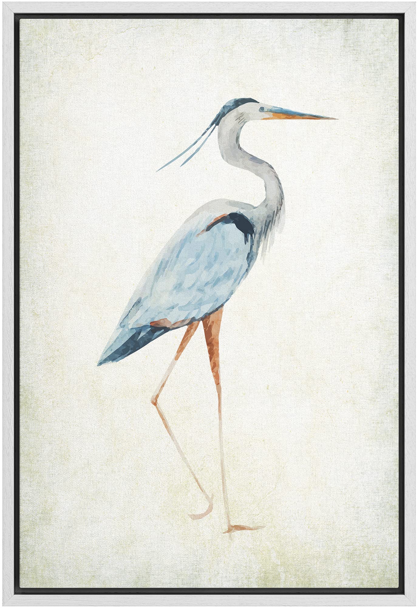 Wall26 - Framed Canvas Wall Art - Heron Bird - Wild Animal - Gallery Wrap Modern Home Art | Ready To Hang - 16''X24'' White