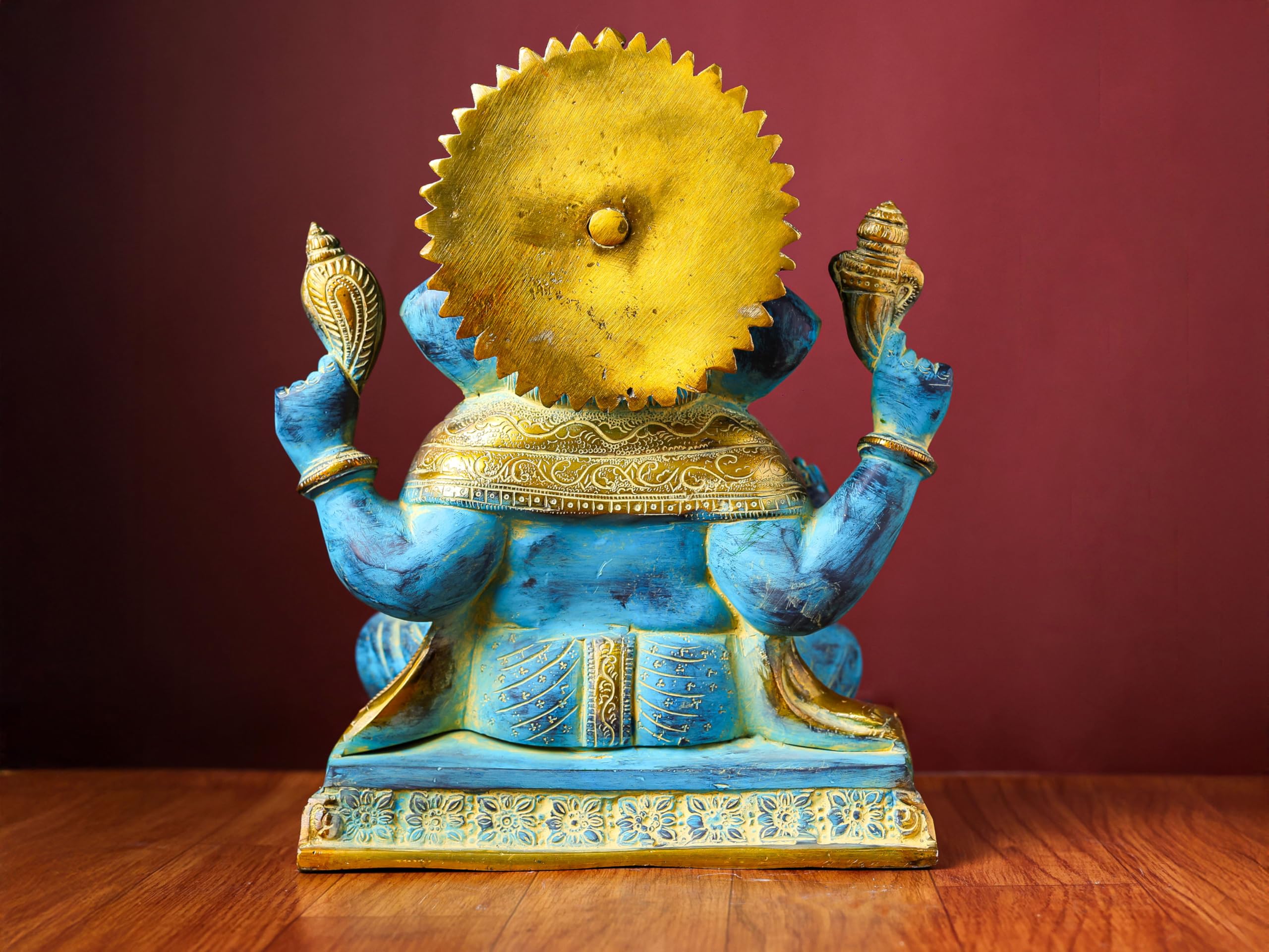 Brass Ganesha Statue With Mosaic, 29 Cm Brass Blue Golden Finish Ganesh Statue, Ganpati Idol, Good Luck Gift For New Beginnings,