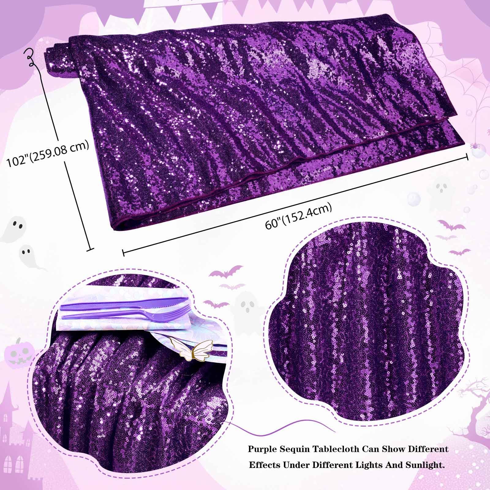 Queendream Sequin Tablecloth 60X102 Purple Tablecloth Glitter Party Table Cloth Overlay For Wedding Birthday Decorations