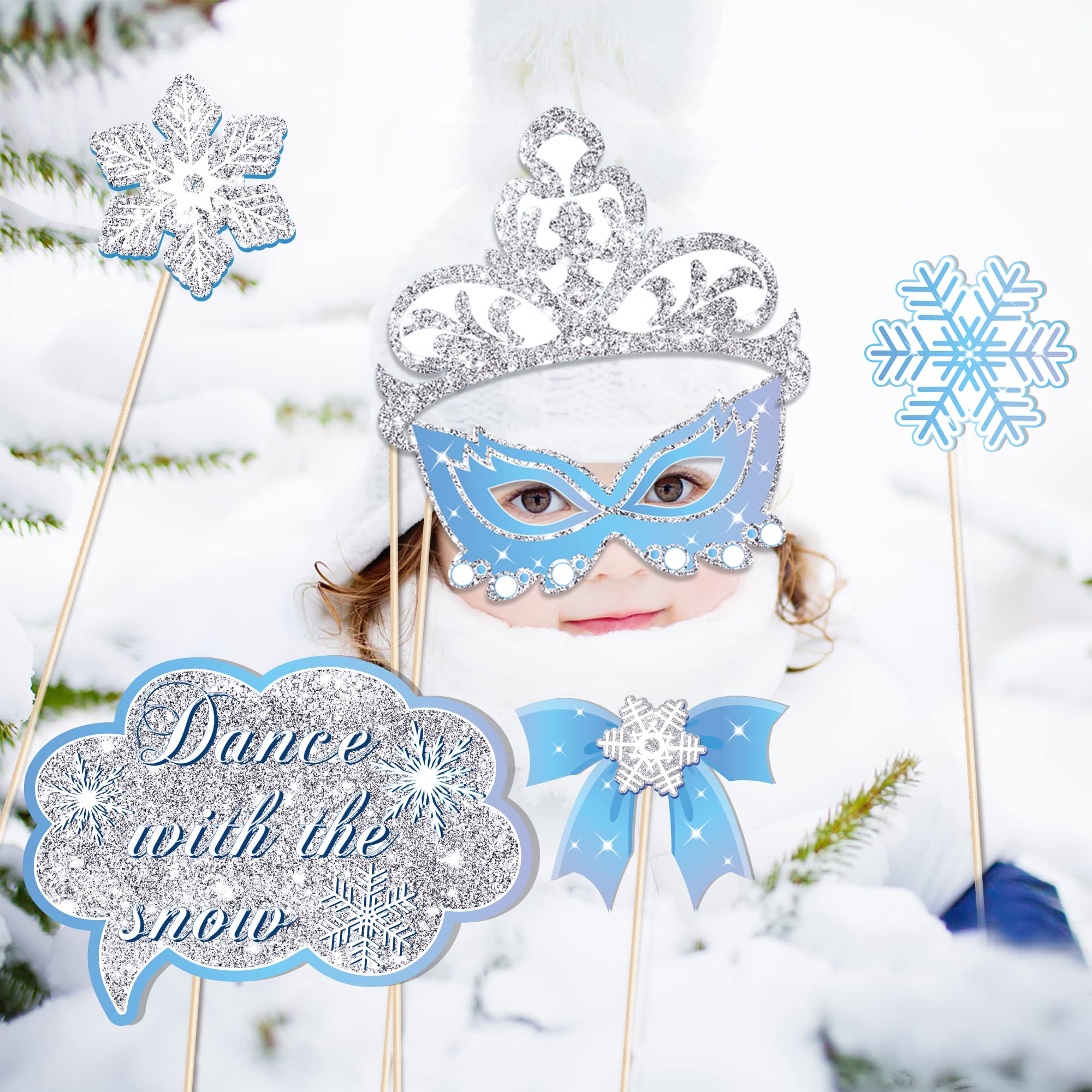 Snowflake Photo Booth Props With Sticks, Blue Snow Photo Booth Props, Christmas Selfie Props, Winter Themed Party Decorations (2