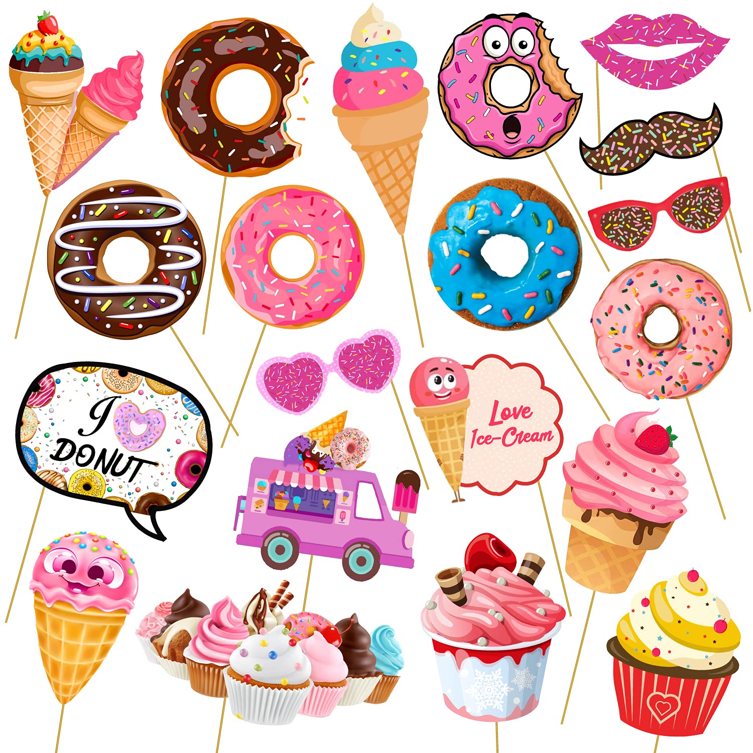 Zyozique 20 Pcs Donut Photo Booth Props,Donut Time for Girl Doughnut Birthday Party Supplies/Donut Birthday Party Supplies,Donut
