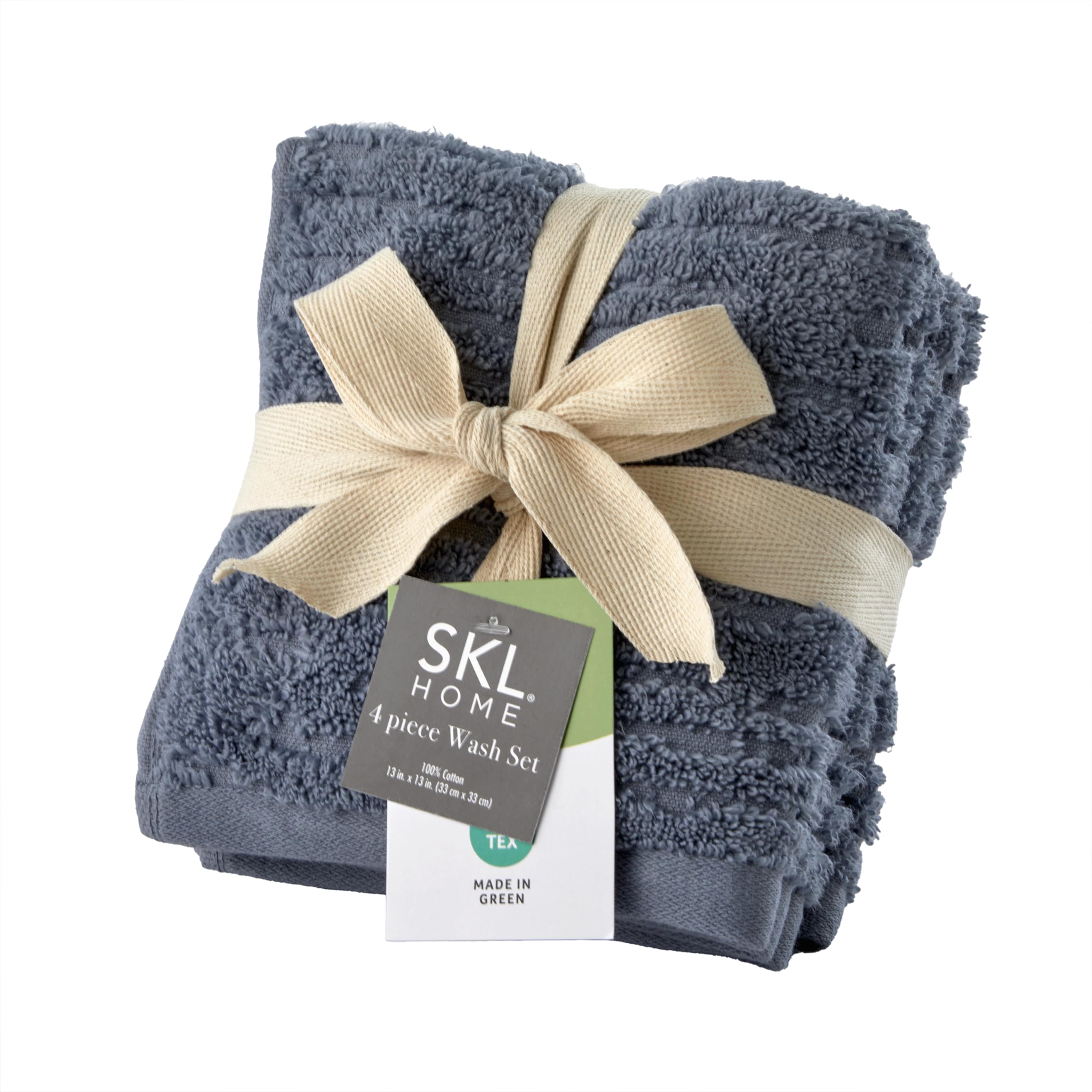 Skl Home Cloudsoft Cotton Luxury 4-Piece Washcloth Set, Smoke Blue