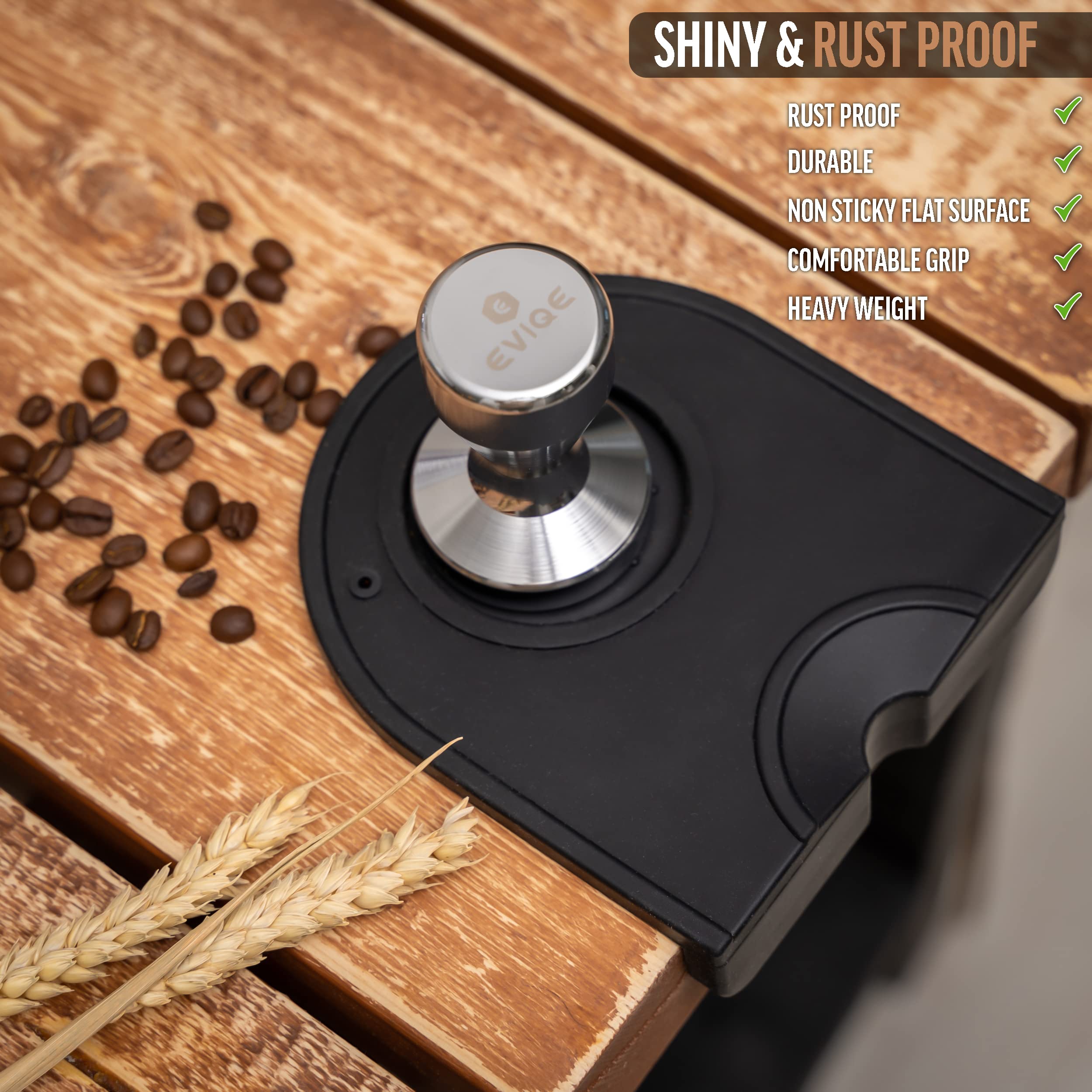 Eviqe Espresso Tamper 51Mm Coffee | Accessories Distributor Stainless Steel Flat Base With Free Mat Holder Stand For Maker, Silv