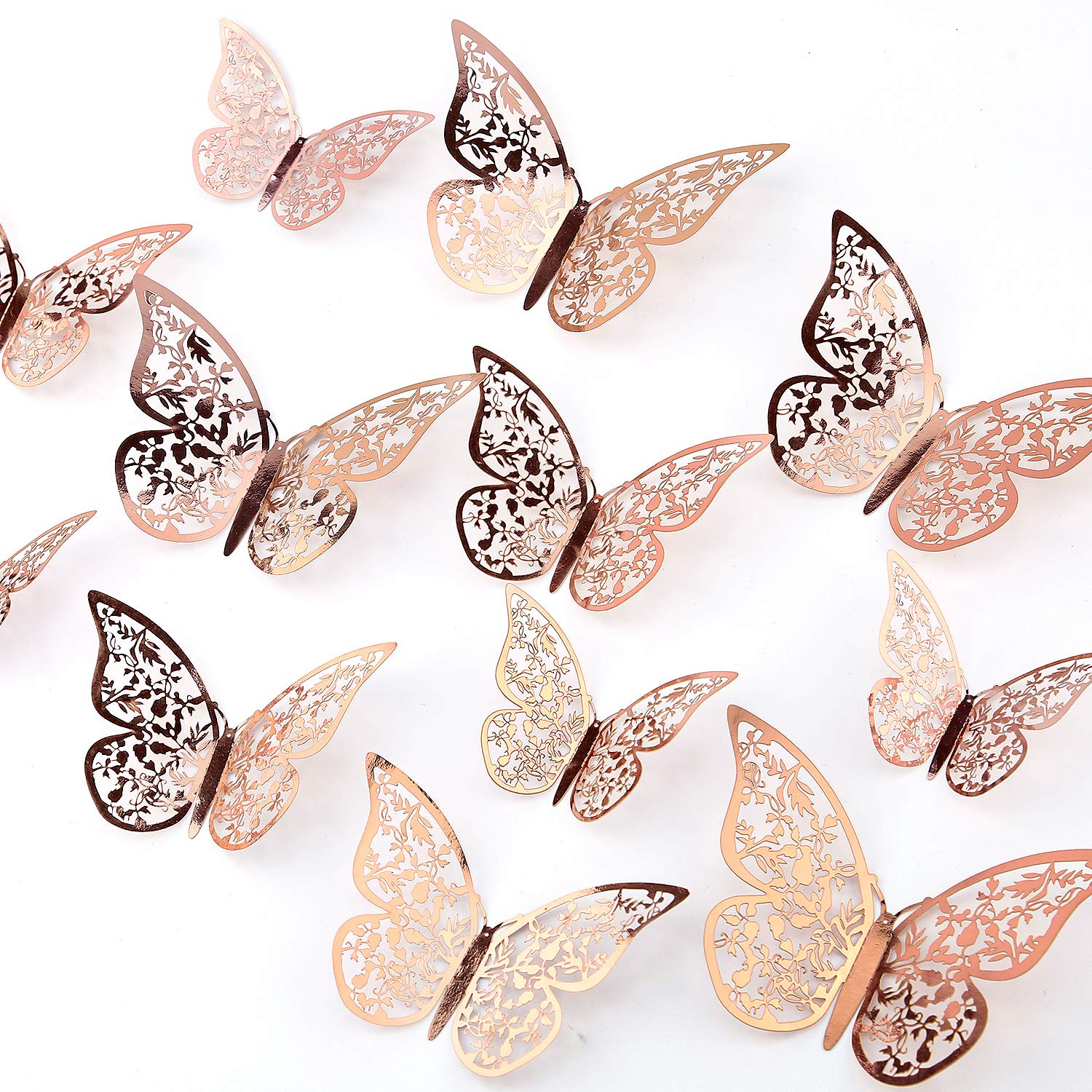 Aiex 24Pcs 3D Butterfly Wall Stickers 3 Sizes Butterfly Wall Decals Room Wall Decoration For Bedroom Party Wedding Decors(Rose G