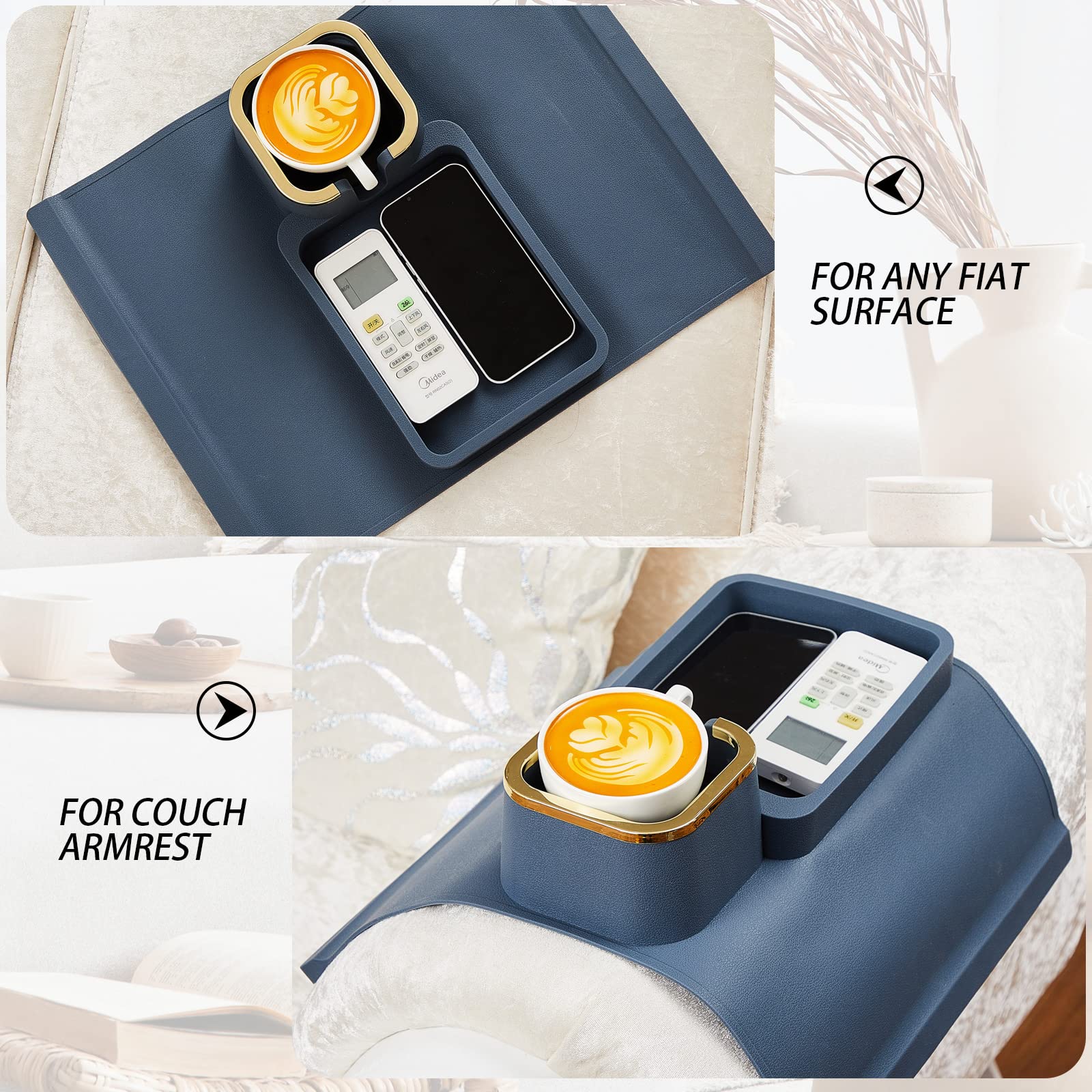 Tessco 2 Pack Couch Cup Holder Anti Slip Recliner Table Tray Silicone Sofa Armrest Tray Weighted Couch Arm Table Anti Spill Couc