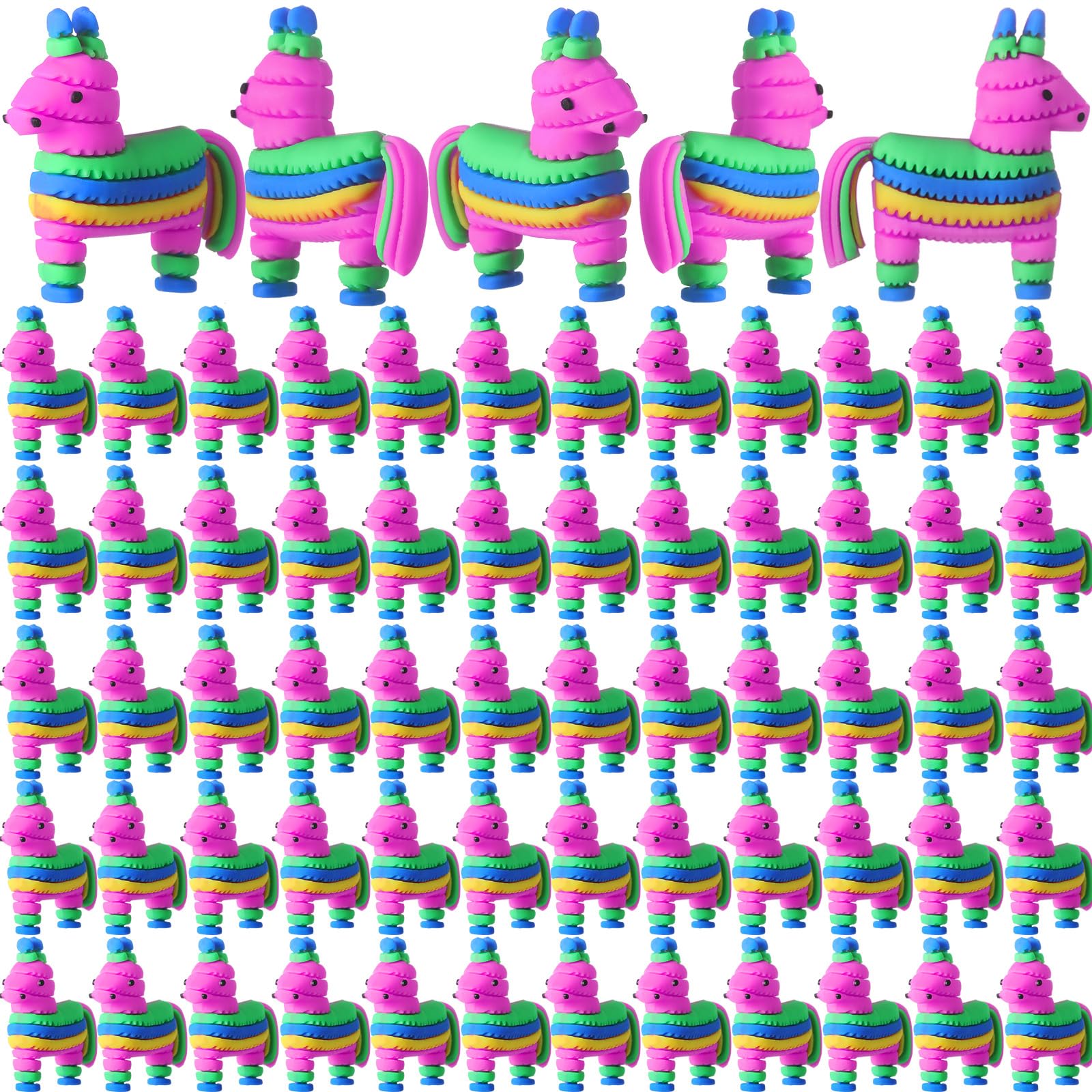 Weysat 50 Pcs Mini Donkey piatas Figurines Small Rainbow Piata Figures to Hide and Seek Little Cinco De Mayo Fiestas Statues for