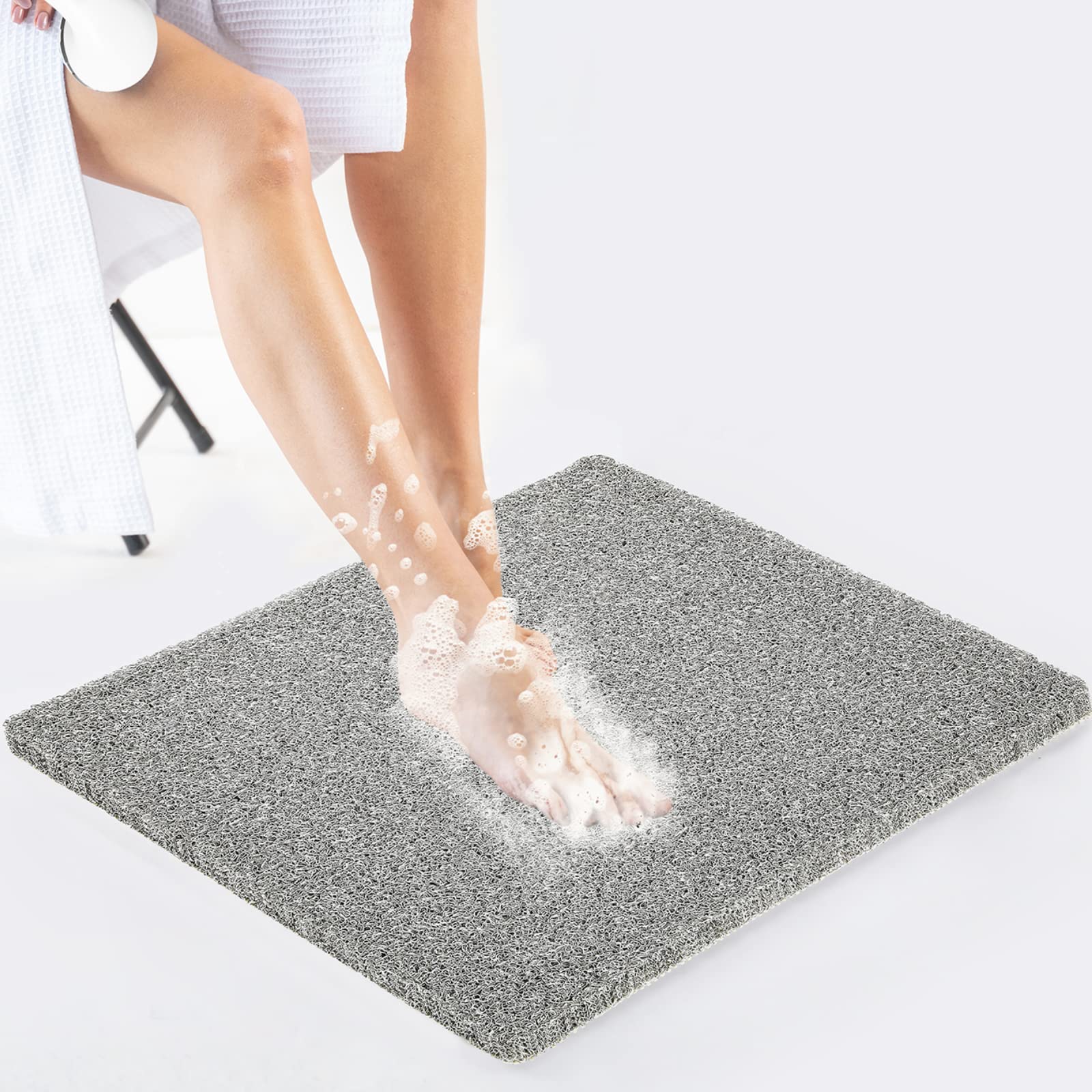 Rzoysia 0.6'' Thick Non Slip Bath Tub Shower Mat 24X24Inch Bathmat For Tub Pvc Loofah Foot Massage Mat For Bathroom Without Suct