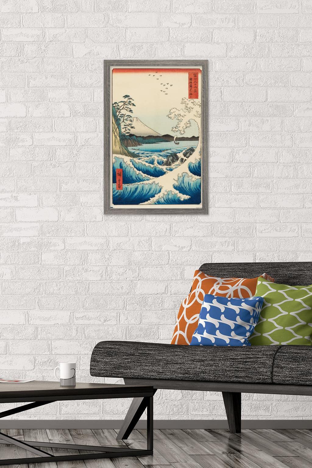 Trends International Hiroshige - The Sea At Satta Wall Poster, 14.725'' X 22.375'', Barnwood Framed Version