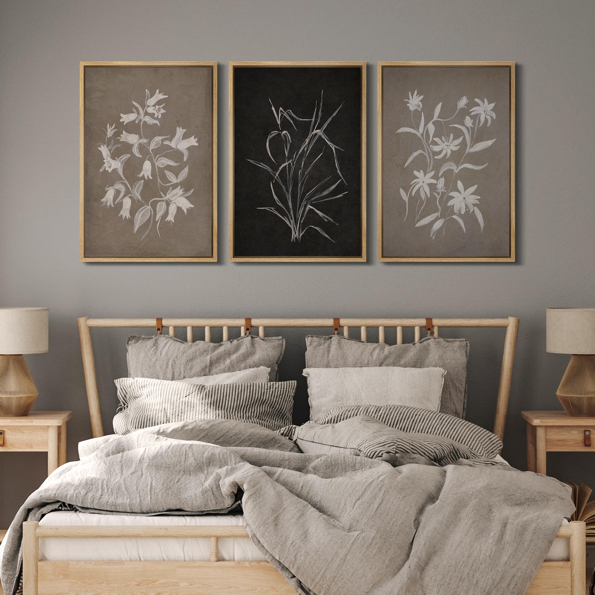 Mudecor Framed Wall Art Print Set Modern Monochrome Flower Illustrations Modern Art Boho Decorative Chic For Living Room, Bedroo