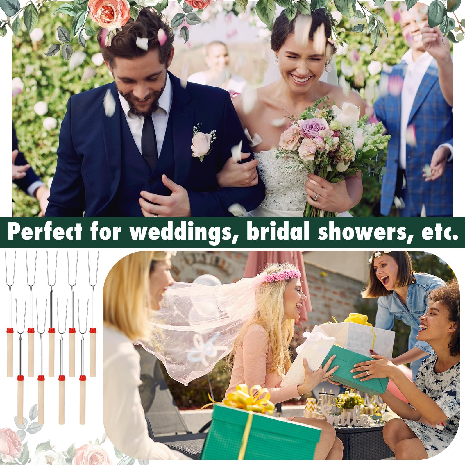 Tioncy 24 Sets S mores Party Favors for Guests Pink Floral Wedding Favors Include S mores Sticks Fire Pit Barbecue Skewers Table