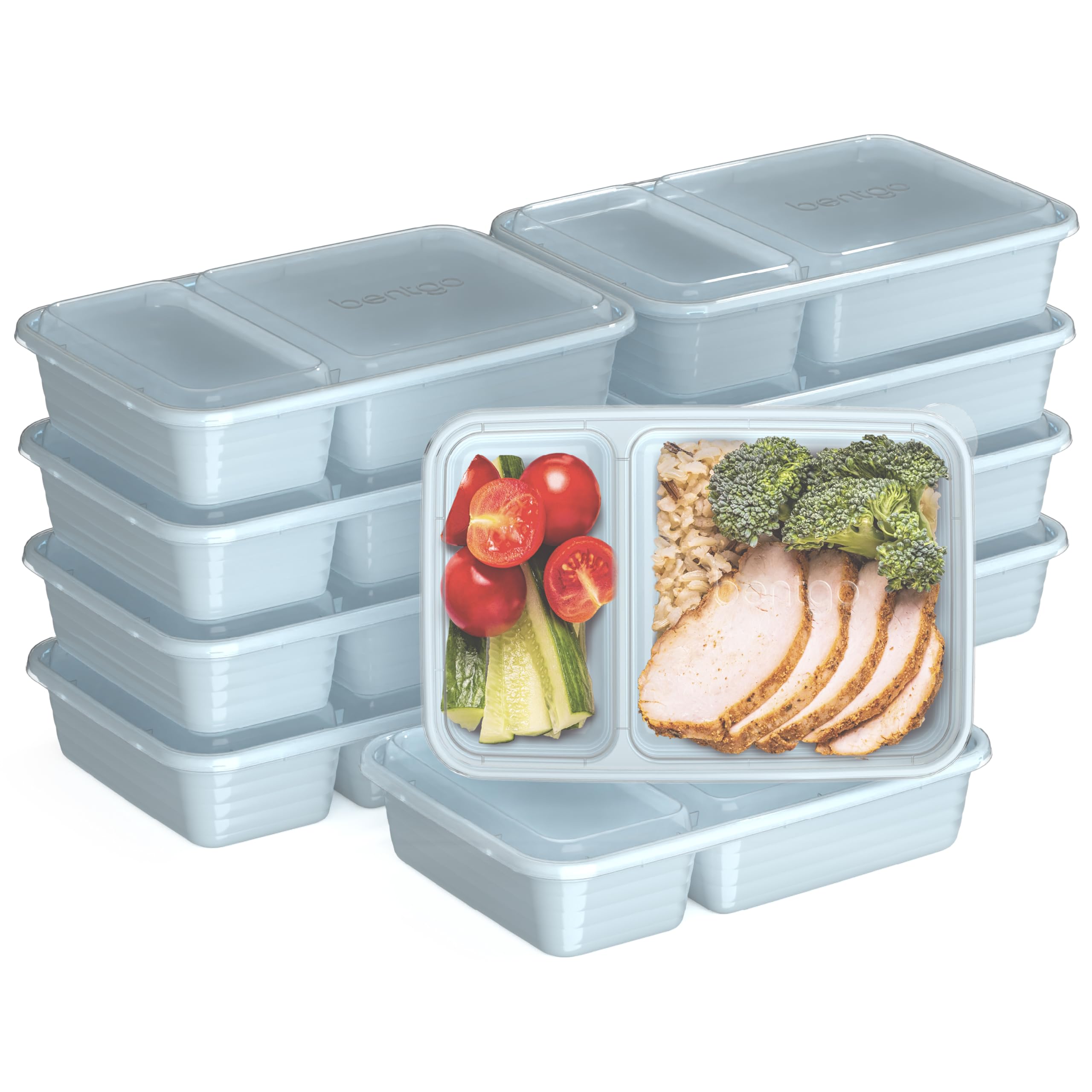 Bentgo 20-Piece Lightweight, Durable, Reusable Bpa-Free 2-Compartment Containers - Microwave, Freezer, Dishwasher Safe - Sky