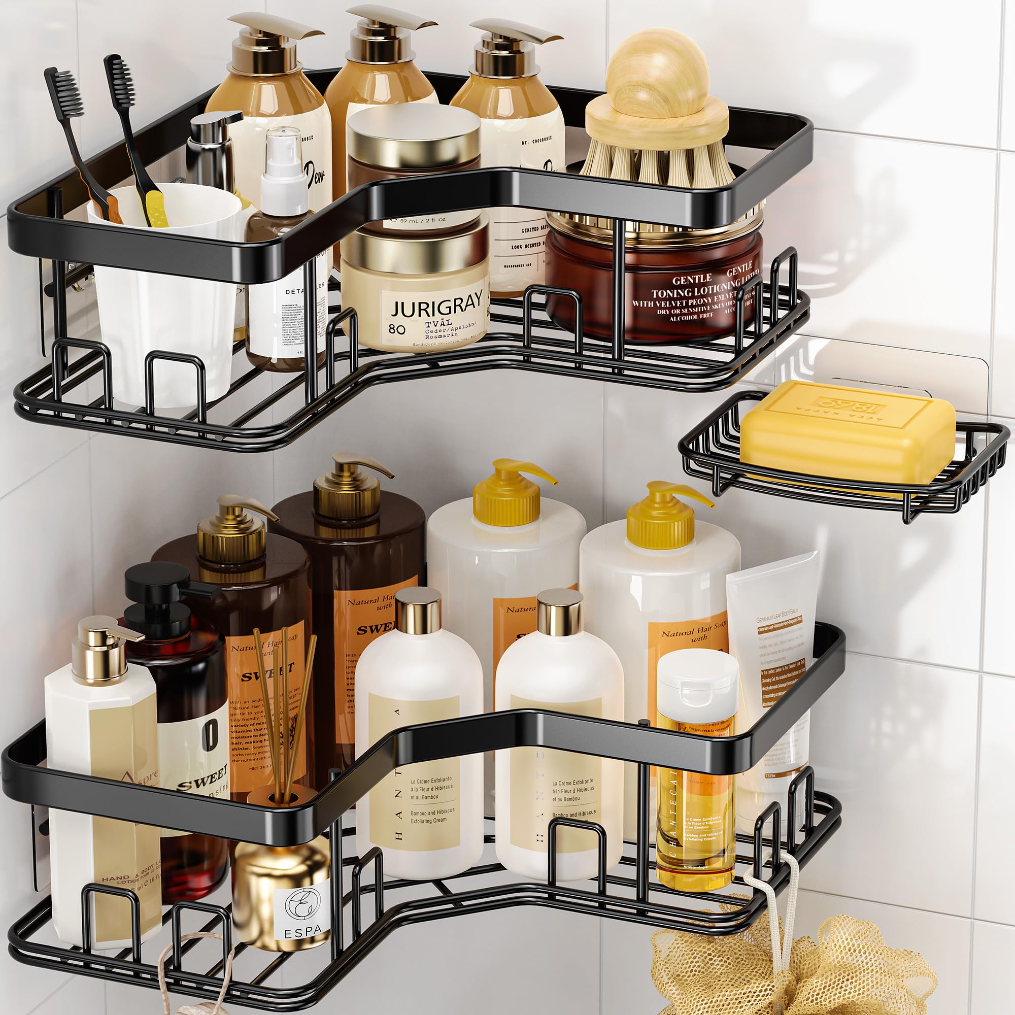 MAXIFFE 3 Pack X-Large Corner Shower Caddy with Soap Holder, Large Capacity Easy Install No Drilling Stainless Steel Sturdy Hold