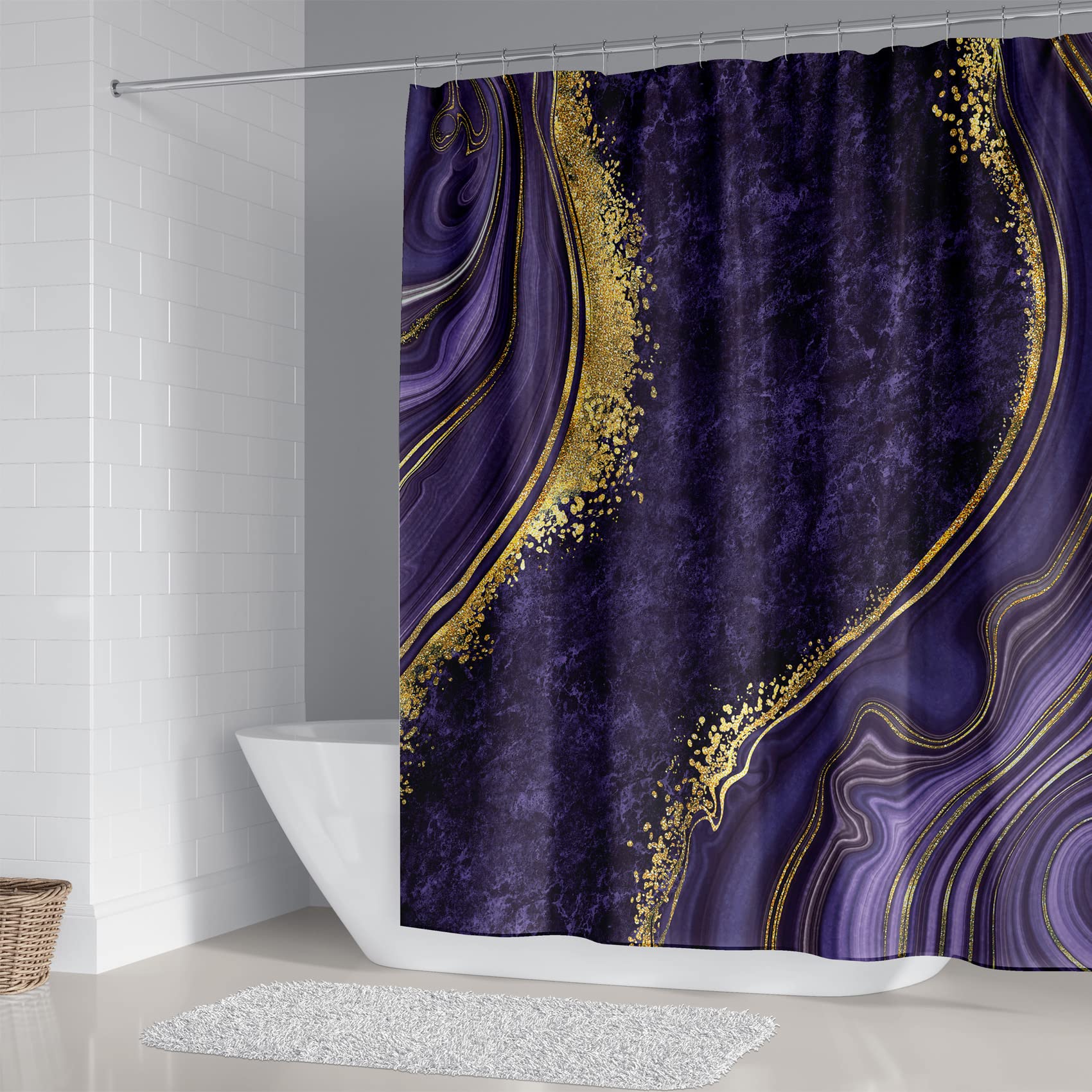 beifivcl 4Pcs Luxury Marble Shower Curtain Sets  Bathroom Sets with Shower Curtain  Toilet Lid Rug  Bath Mat and Contour Mat  Shower Curtain with 12 Hooks for Bathroom Set Decor 72 x 72 Inch  Purple