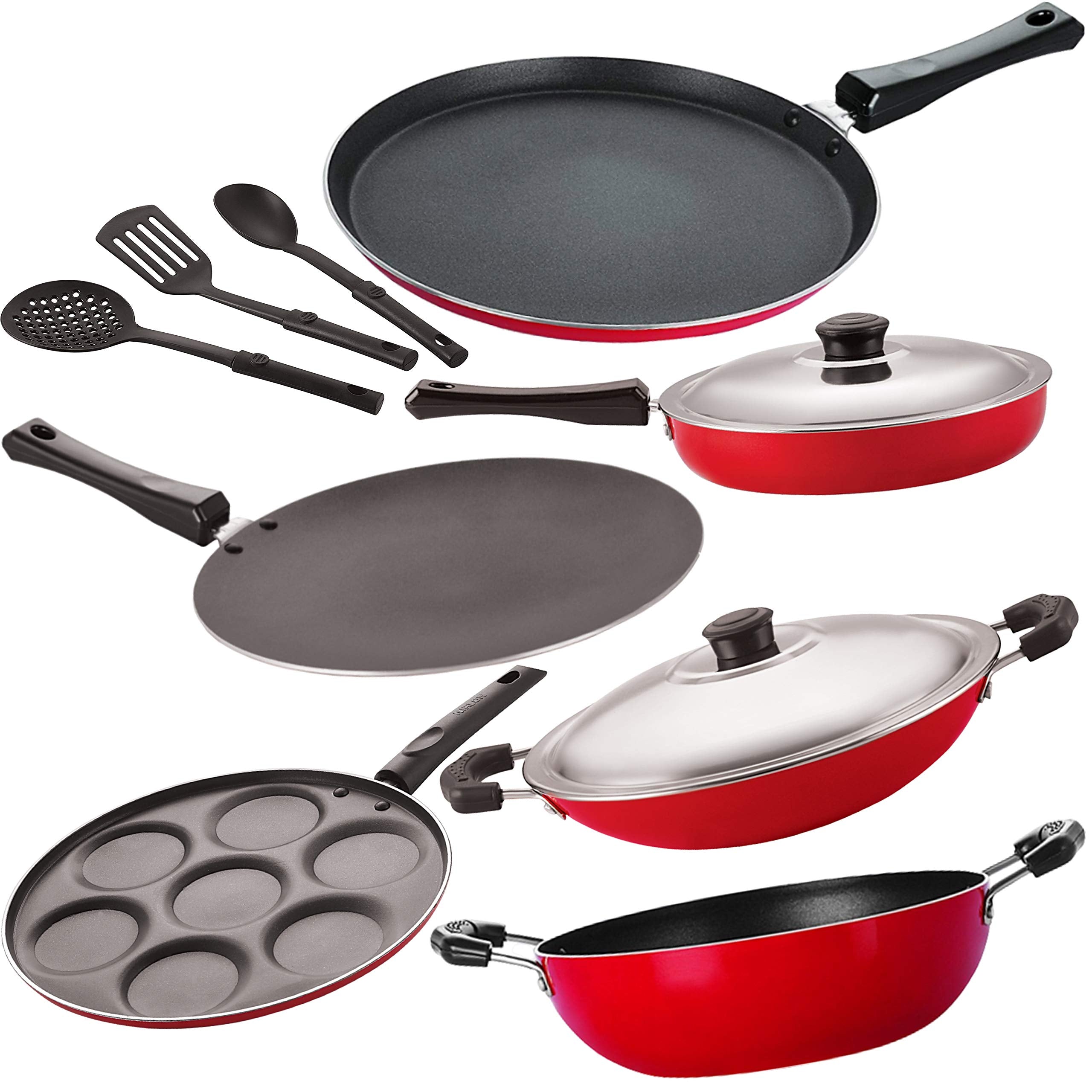 Nirlon 3 Layer NonStick Coated 9 Piece Cookware Combo Gift Set 2.6Mm_Ft13_Ct_Kd14_Chatti_Up_Fp12_3Spn