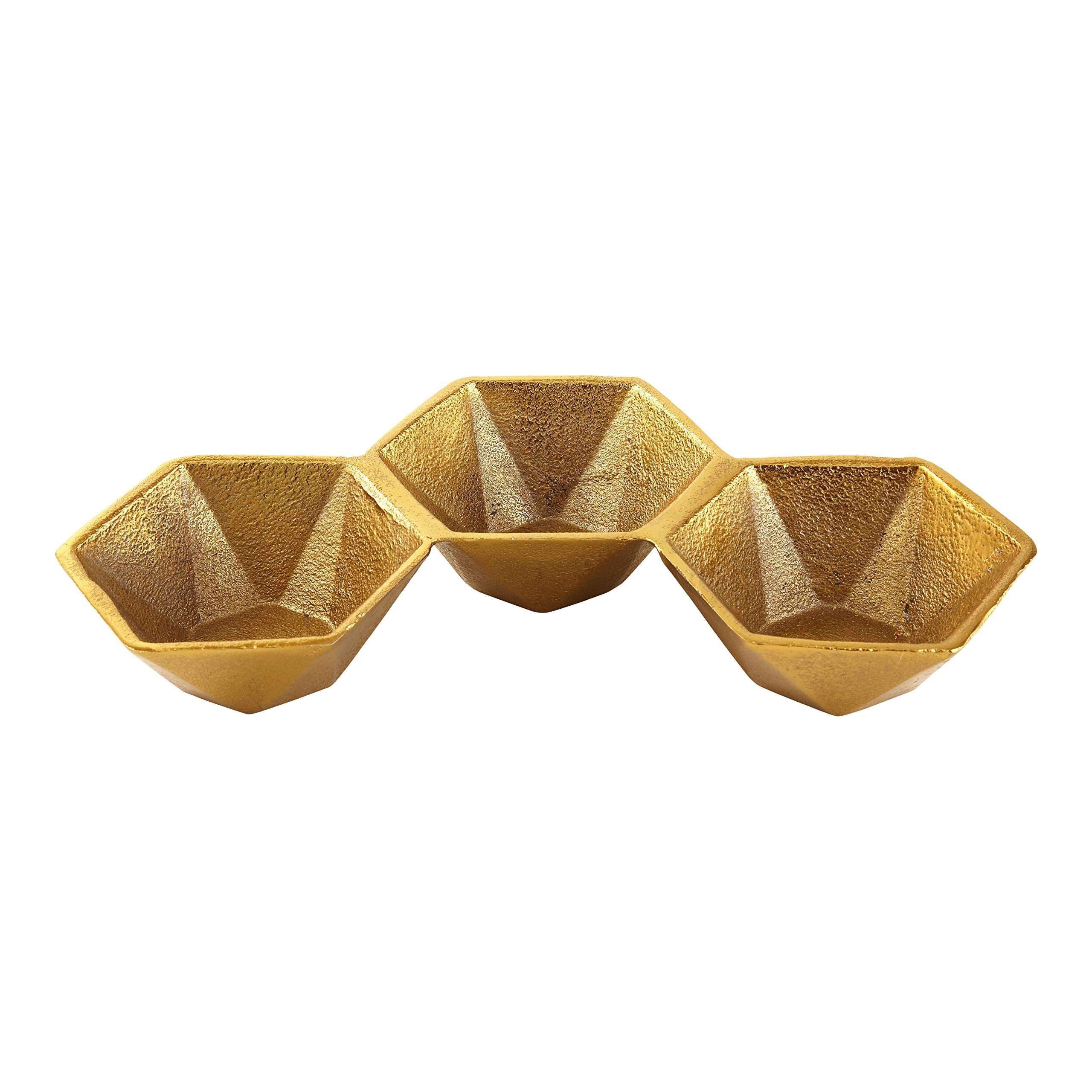 Elegance Silver Aluminum Hexagon Set Triple Bowl, 11'' X 6'', Gold