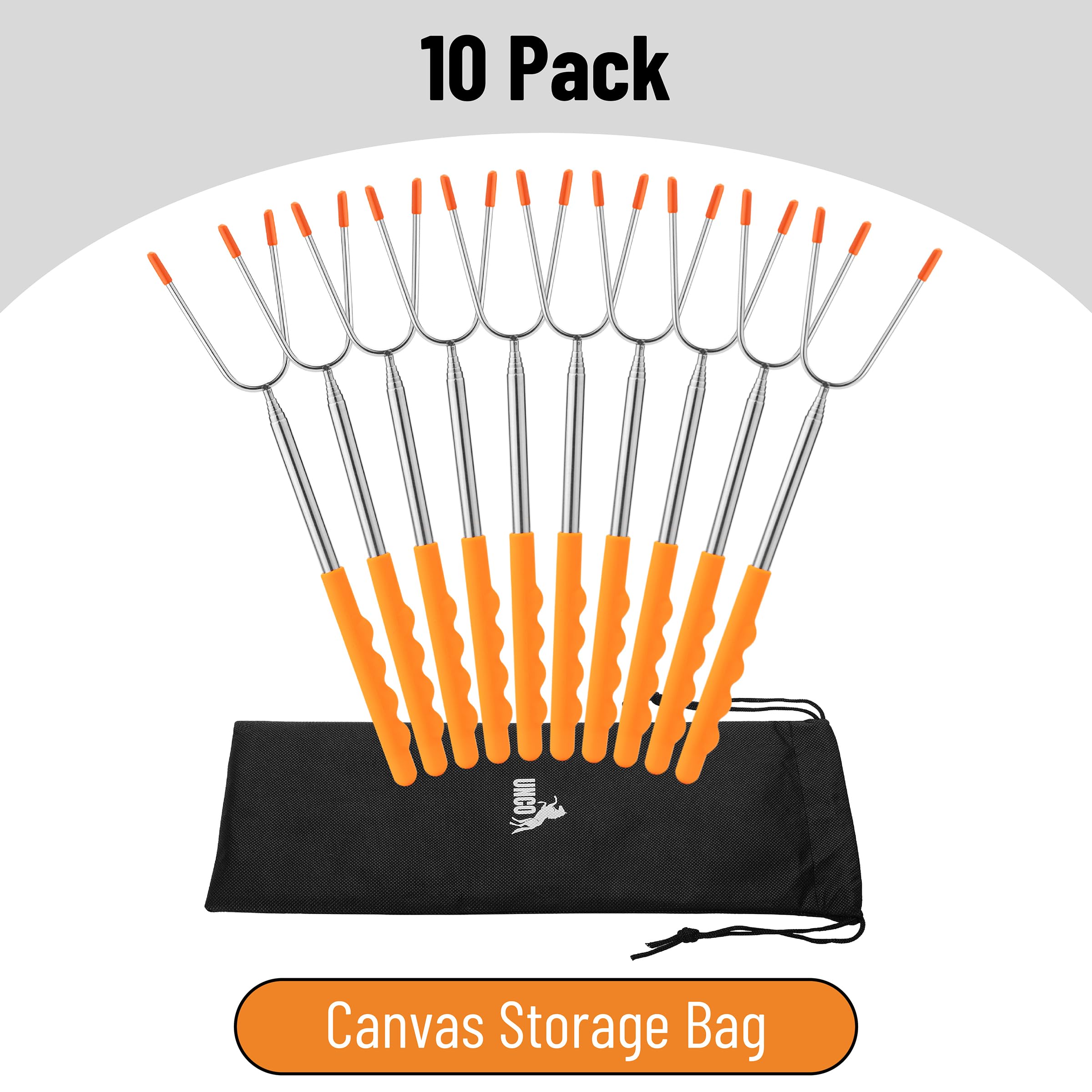 UNCO Marshmallow Roasting Sticks - 10 Pack, 45" Stainless Steel, Orange & Silver, Ideal for Campfires & Fire Pits