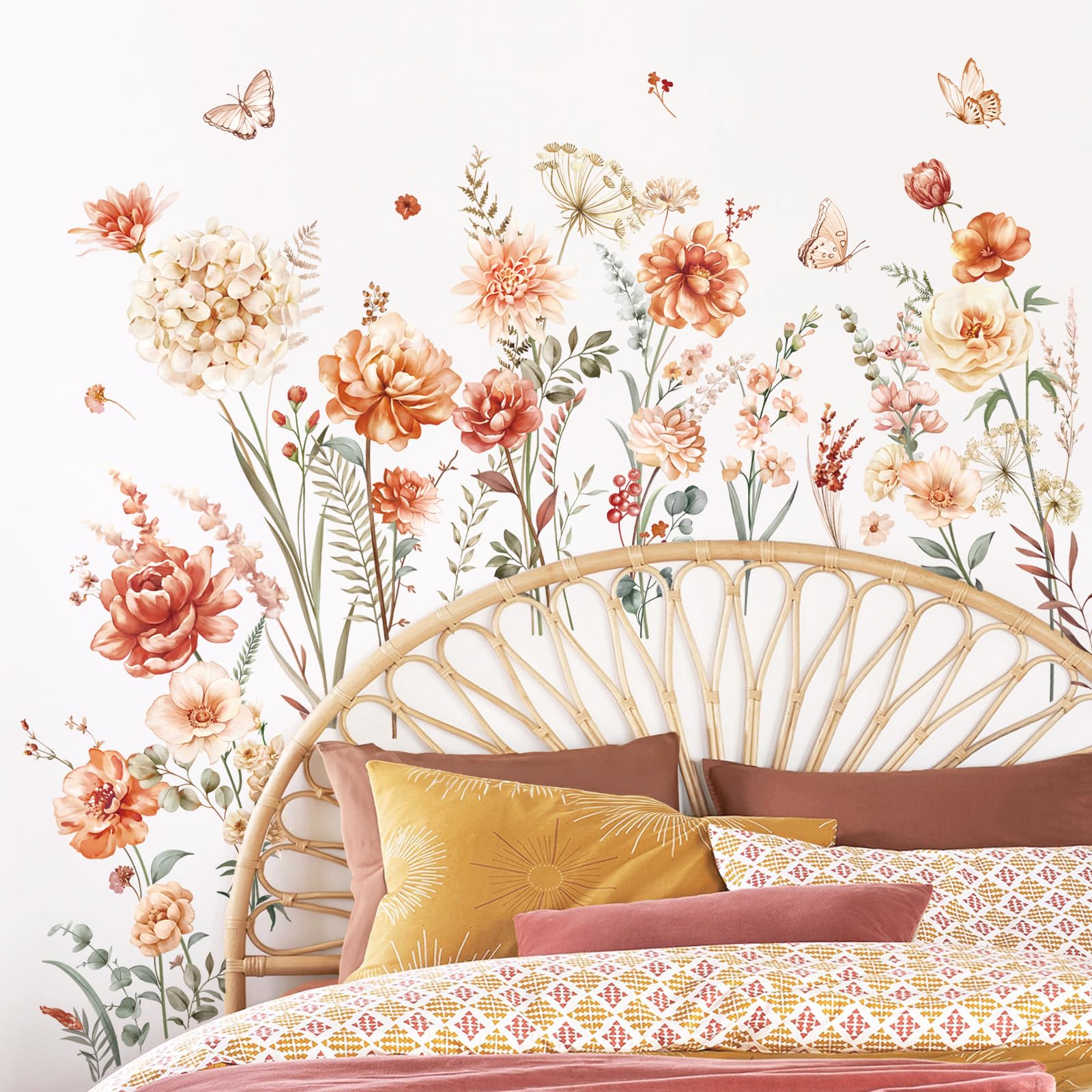 Decalmile Boho Flower Wall Decals Wildflower Garden Floral Grass Wall Stickers Girls Bedroom Living Room Kitchen Wall Decor Gift