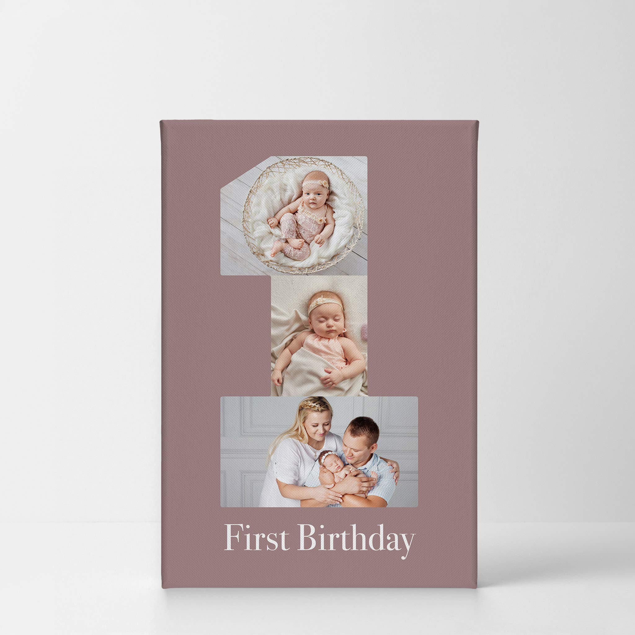 Smile Art Design Custom Photo Print Canvas Print with Your Photos Personalized Photo Upload 3 Images Collage Picture Personalized Gifts for 1 Year Old Baby Girl and Boy First Birthday - 17x11 inches