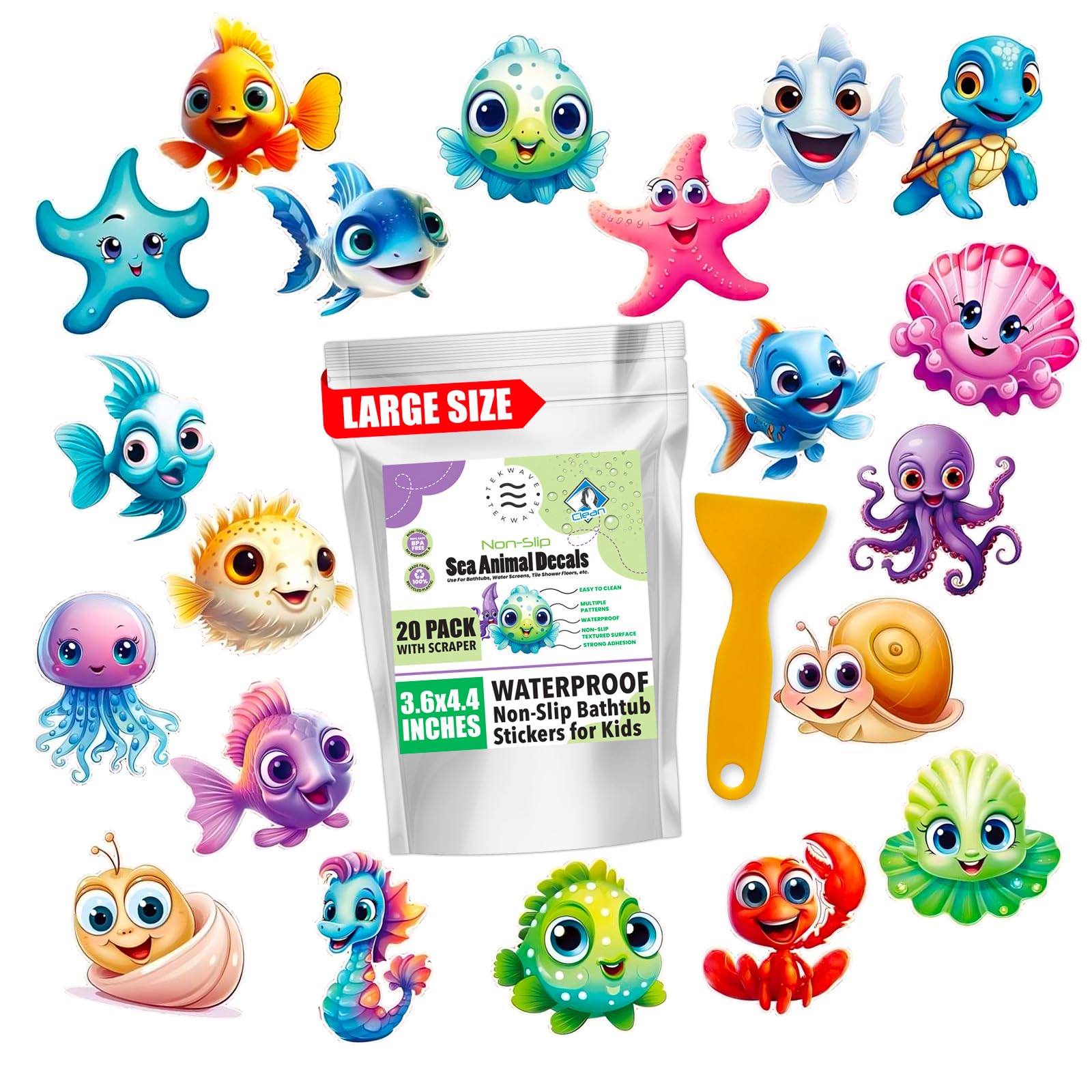 Tekwave- Large Non Slip Bathtub Stickers For Kids, Bathtub Stickers With Scraper, Anti Slip Bath Tub Shower Decal With Adhesive