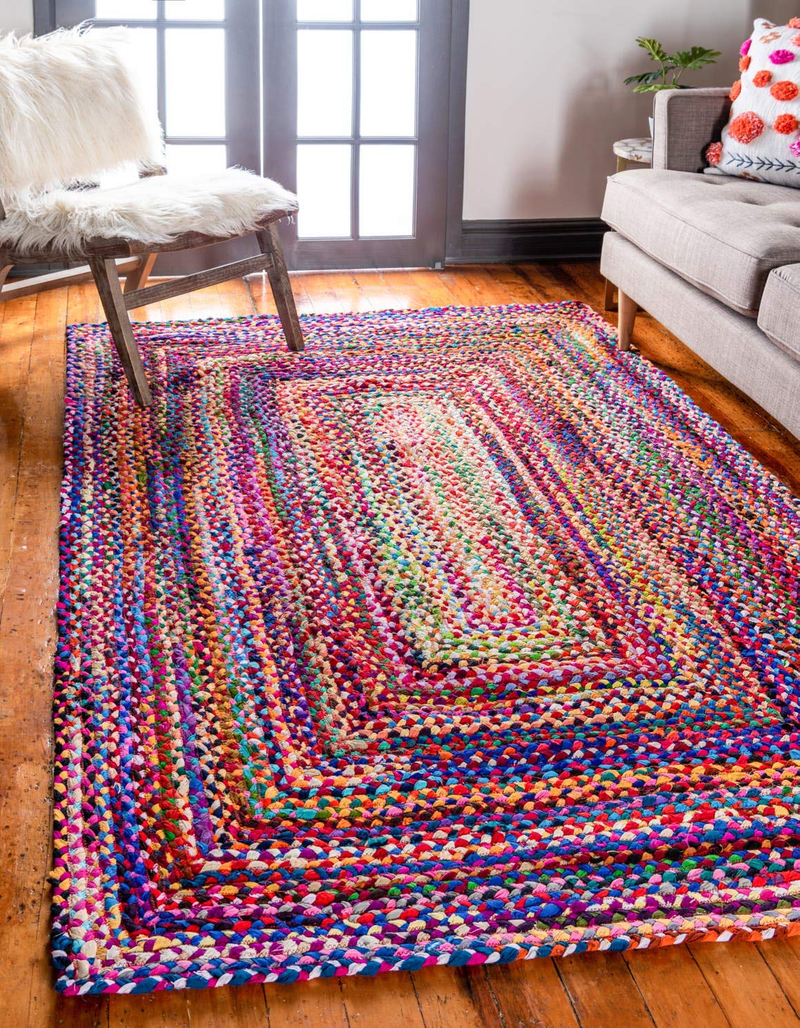 Unique Loom Braided Chindi Collection Area Rug - Layer (3 3 x 5 1 Rectangle, Multi/ Blue)