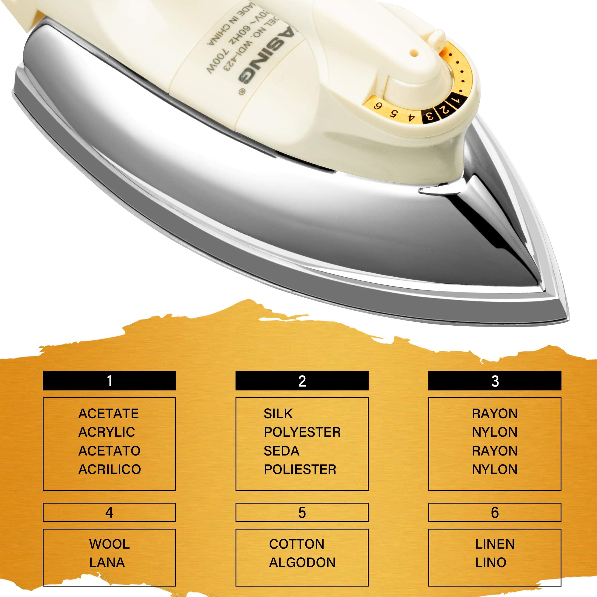 Wasing Lightweight Portable Dry Iron For Industry Household Usage Upgraded Mirror Stainless Steel Soleplate Without Steam 700W G