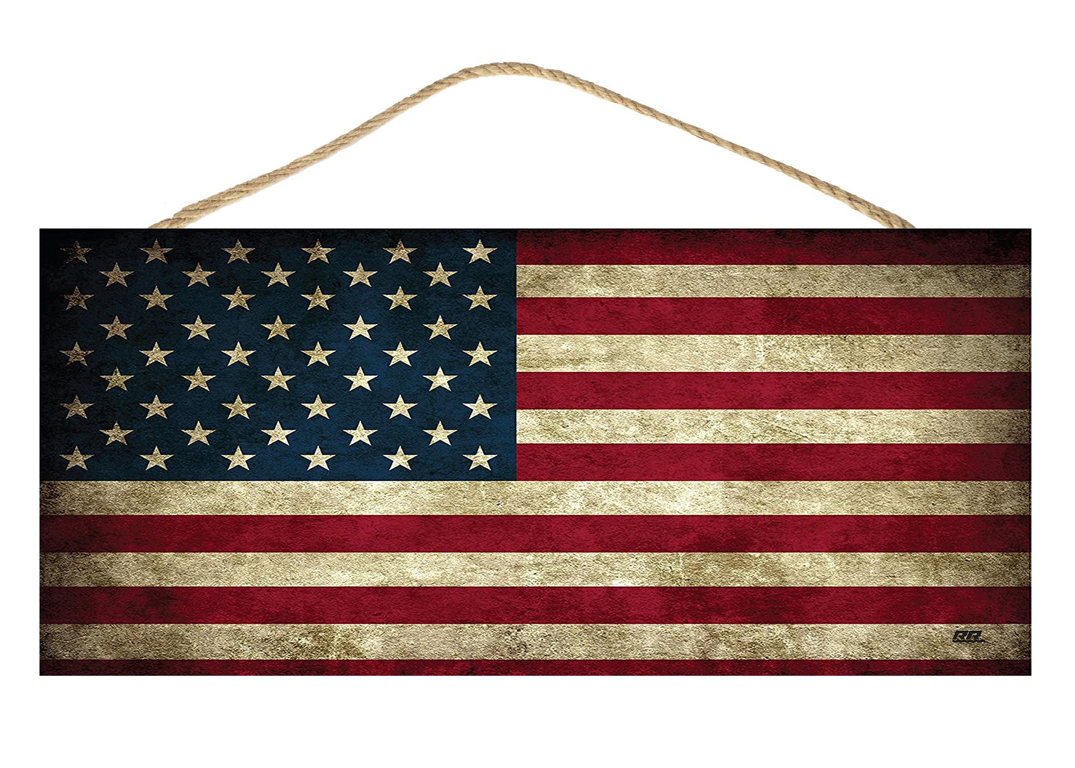 Rogue River Tactical Rustic Tattered USA Flag Home Decor Hanging Wall Sign Decoration Patriotic American Flag