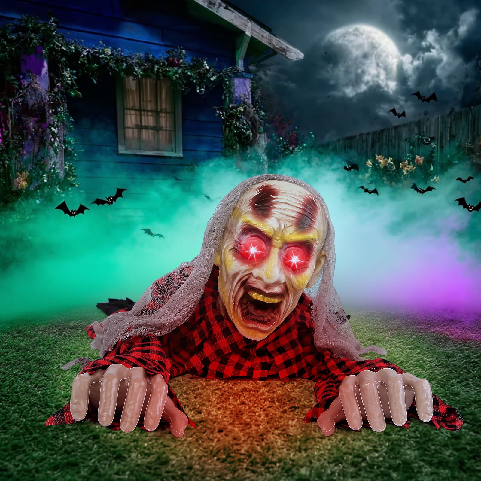Boveco Zombie Halloween Animatronics Decoration with Light-Up Eyes Creepy Sound & Activated Sensor Outdoor and Indoor Scary Anim