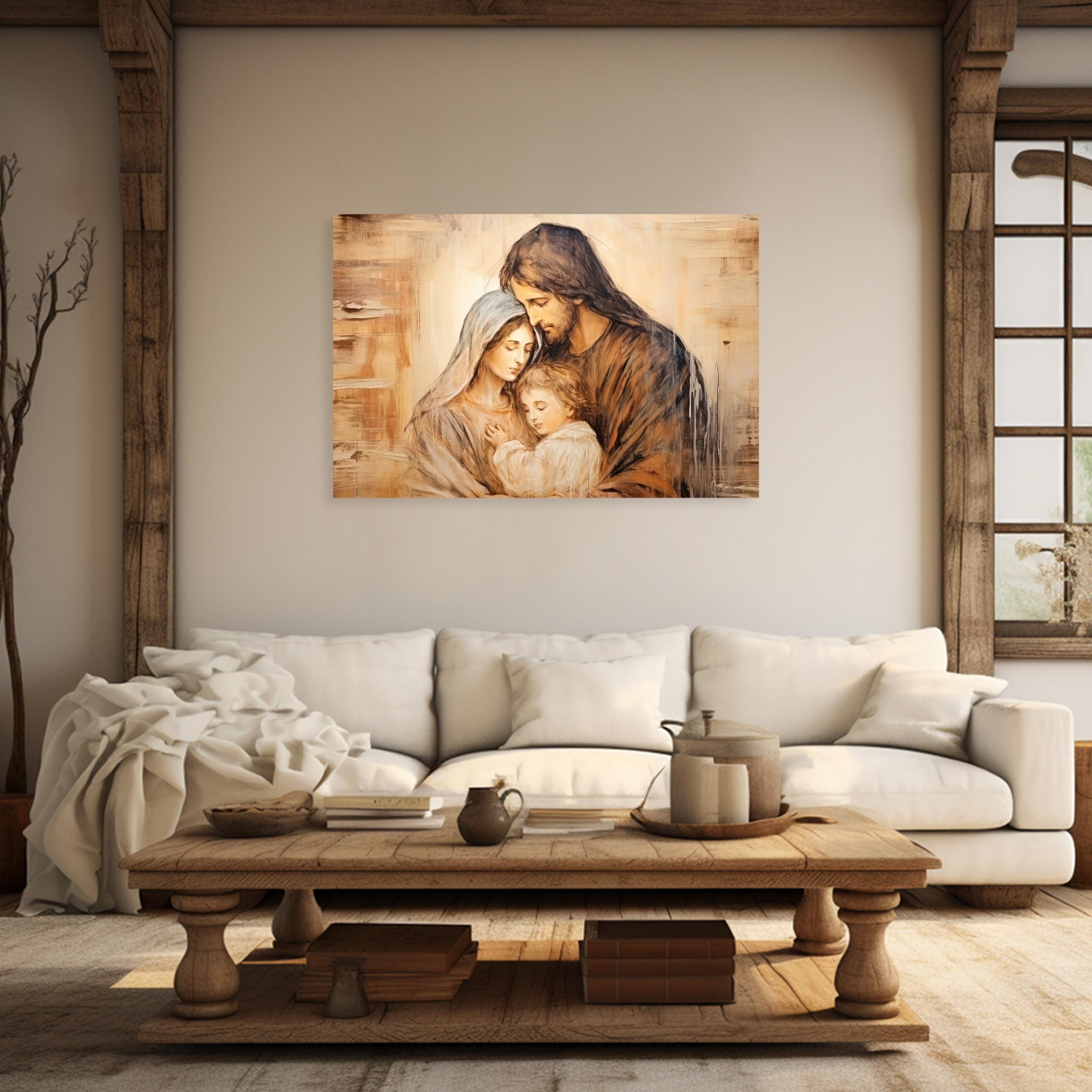 Artzgx Holy Family Picture Virgin Mary And Jesus Canvas Wall Art Catholic Religious Christian Painting For Churches Decor Frame(