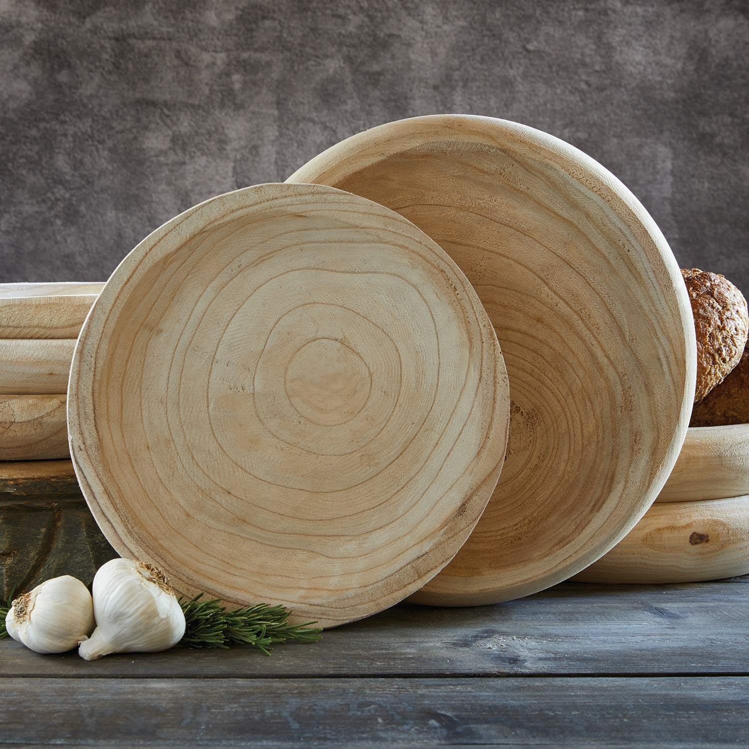 Santa Barbara Design Studio Hand Carved Paulownia Wood Serving Bowl  Medium  Natural