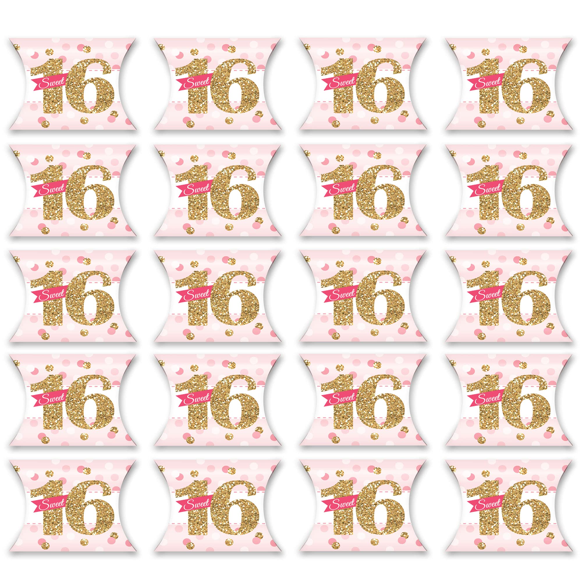 Big Dot Of Happiness Sweet 16 - Favor Gift Boxes - 16Th Birthday Party Petite Pillow Boxes - Set Of 20