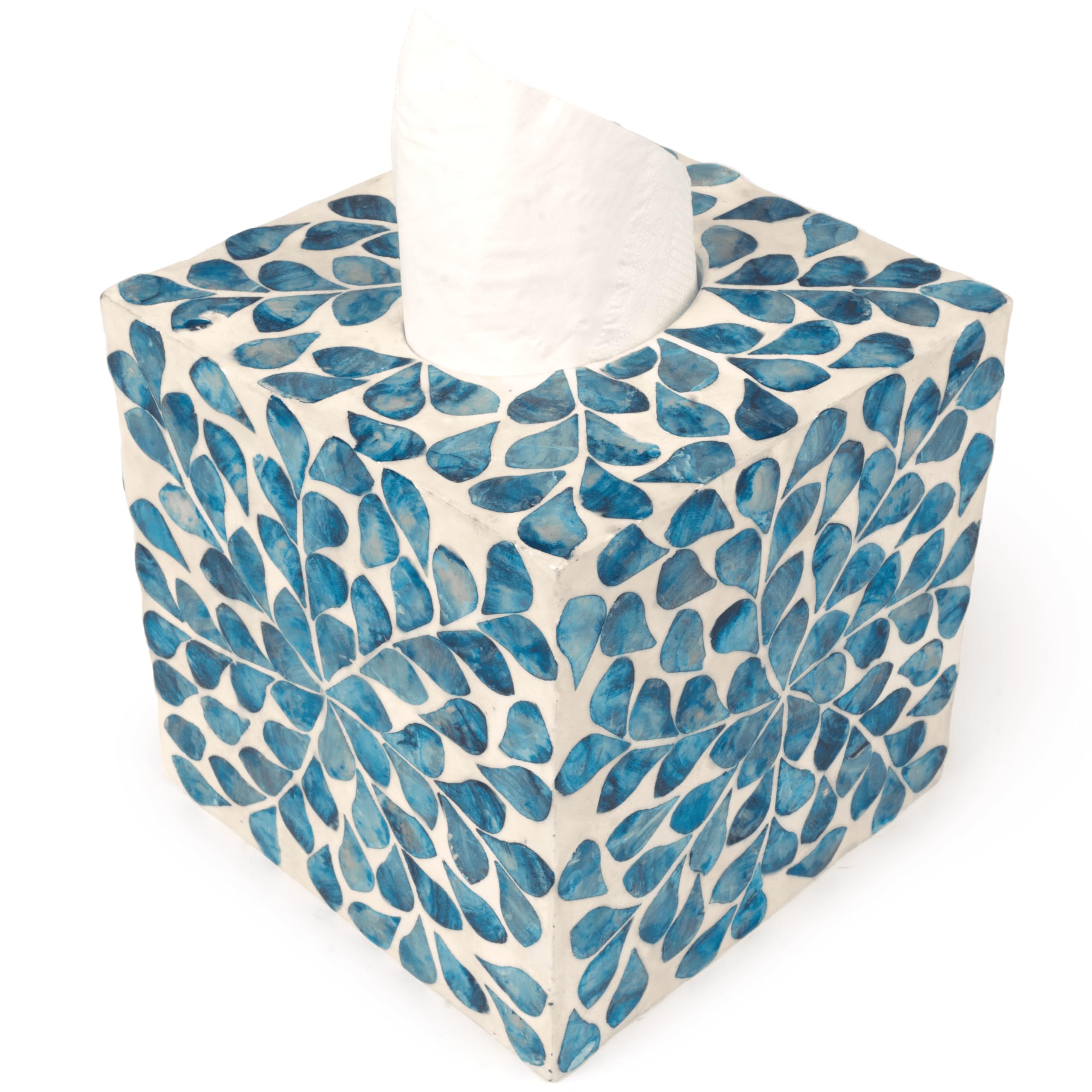 Claynix Tissue Box Cover - Mosaic Mother Of Pearl Inlay Cube - Napkin Holder Square - Toilet Paper Storage - Decorative Organize