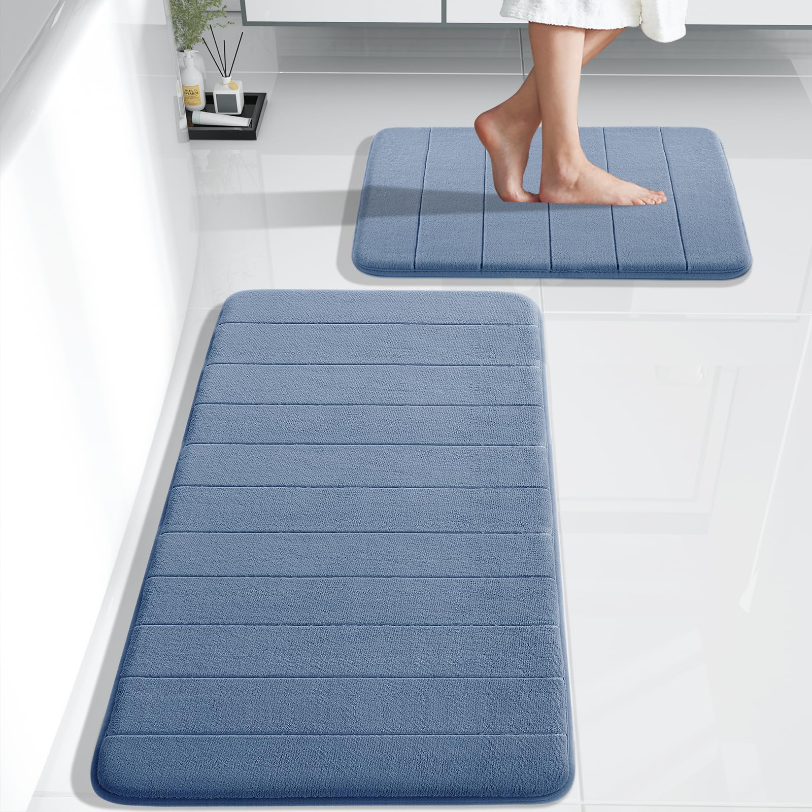 Yimobra Bathroom Rugs Sets 2 Piece, Soft Absorbent Memory Foam Bath Mats Set, Dry Fast Bath Mat, Machine Washable Bath Rug Set F