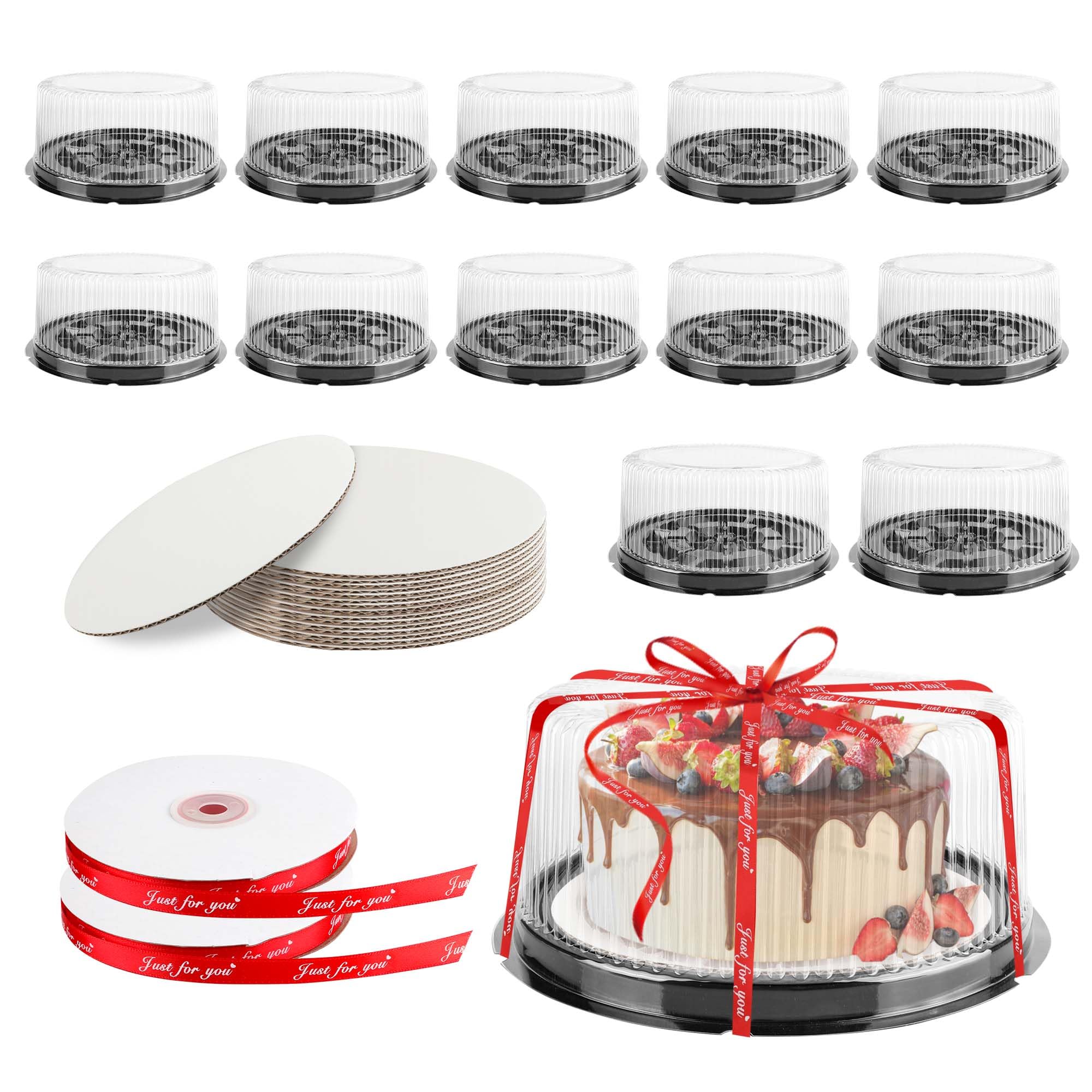 YEUIKERR 12Pcs 10 Inch Plastic Disposable Cake Containers with Lids