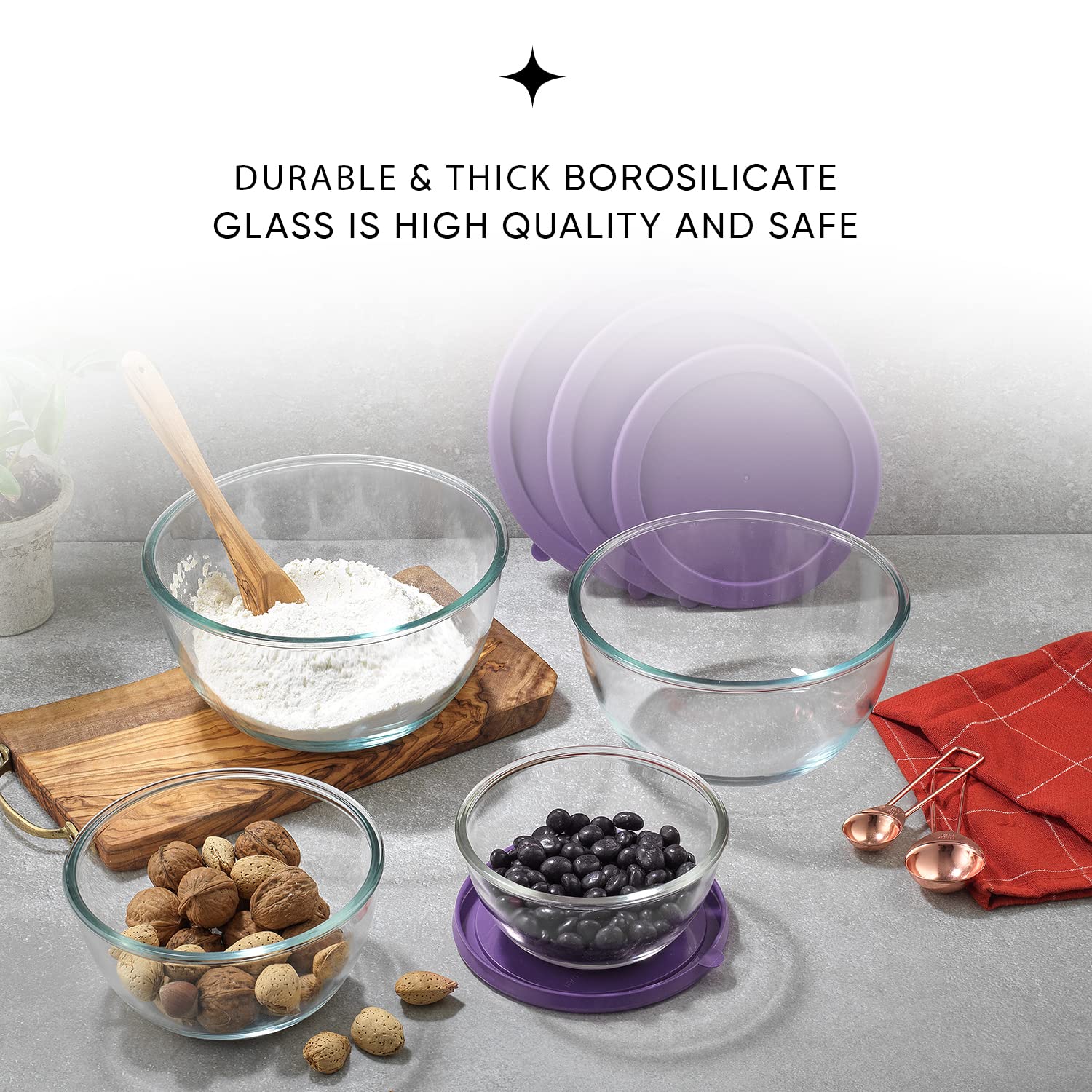 Joyjolt Kitchen Mixing Bowls - 8Pc Glass Bowls With Lids Set - Neat Nesting Bowls - Large Mixing Bowl Set Batter Bowl - Cooking