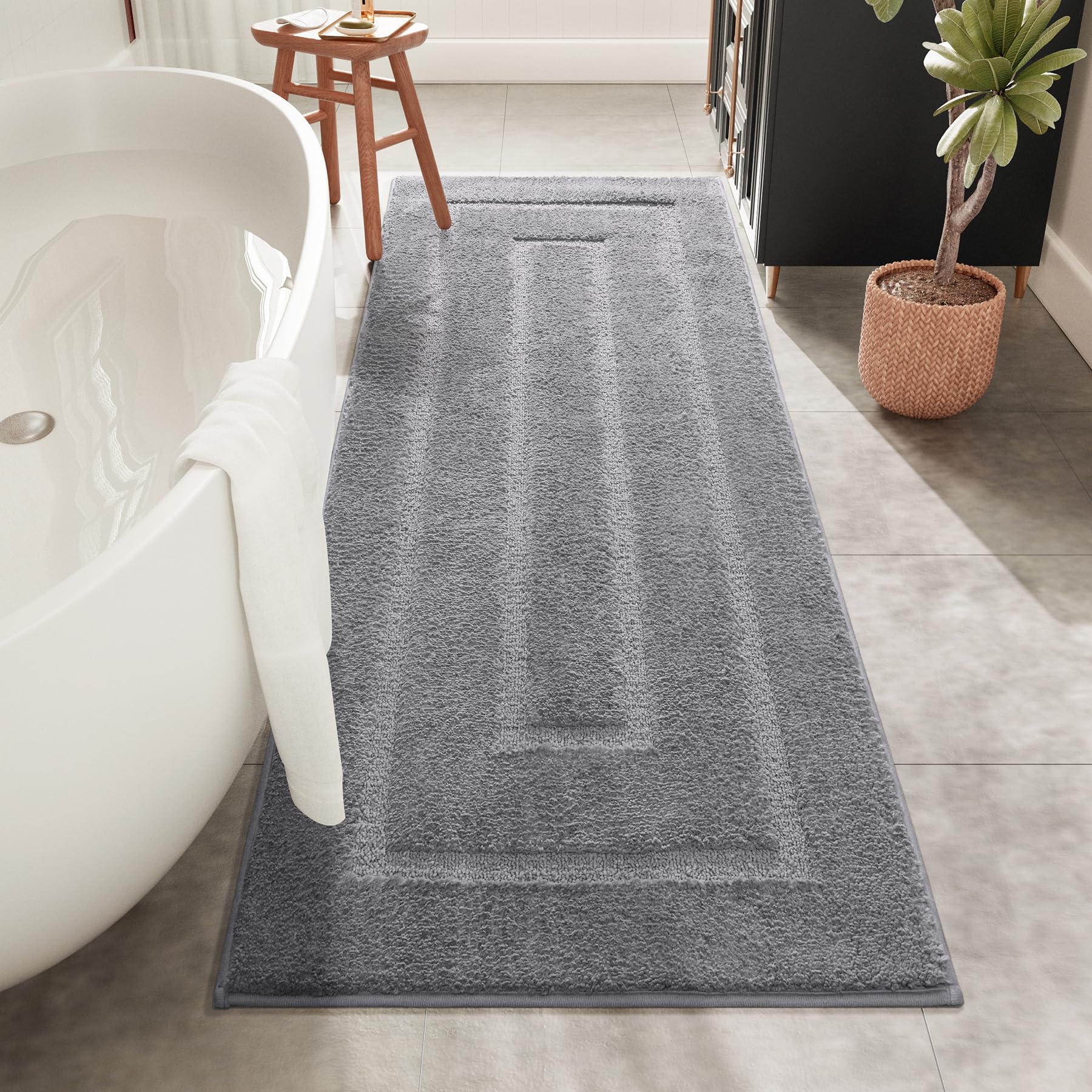 Homore Bath Rug, Grey Bathroom Rug 24X60 Inch Soft Absorbent Microfiber Bathroom Runner Rug, Washable Bath Runner Rugs For Bathr