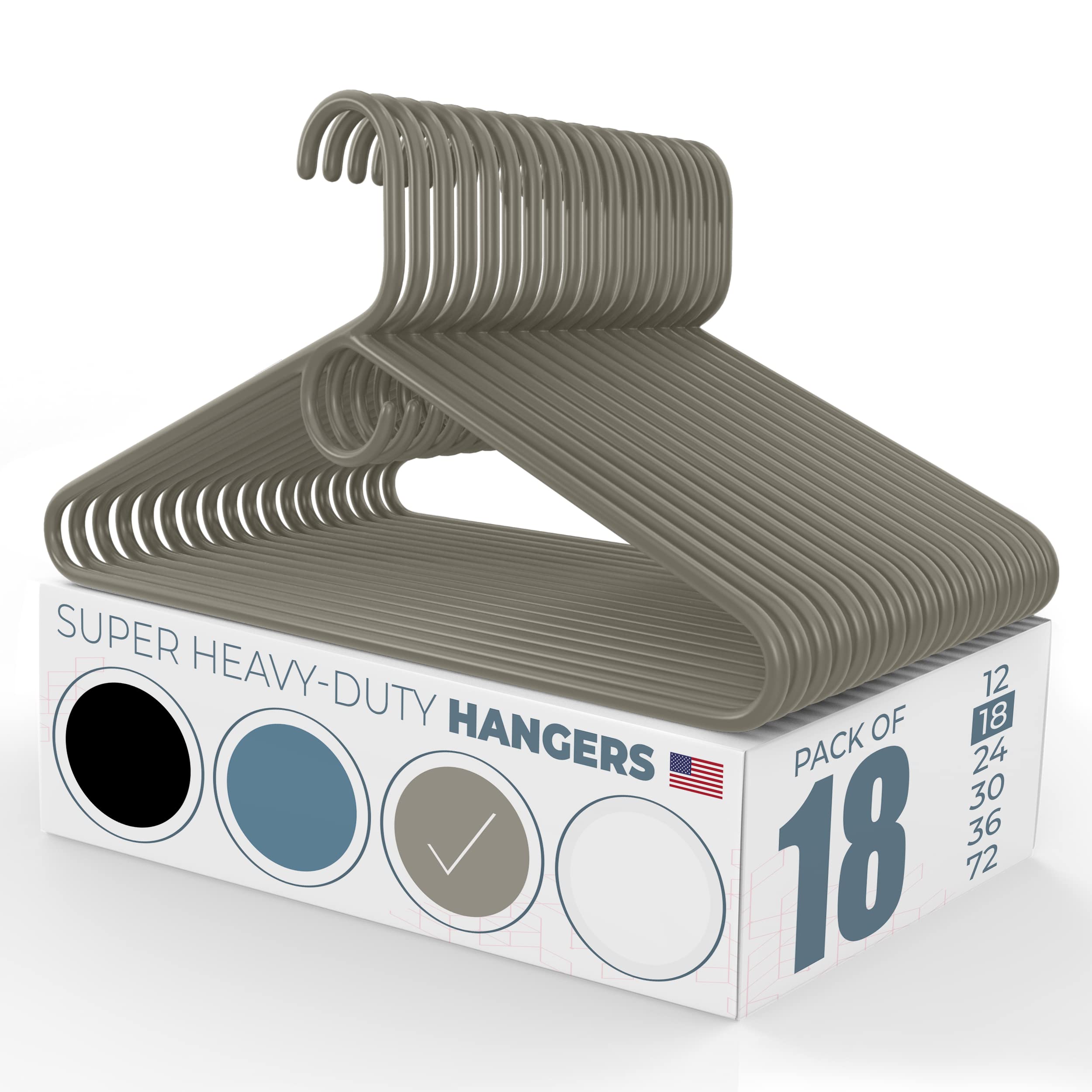 Neaties Super Heavy-Duty Plastic Hangers Gray (12, 18, 24, 30, 36, 72 Packs) - Non-Slip Heavy-Duty Plastic Clothes Hangers With