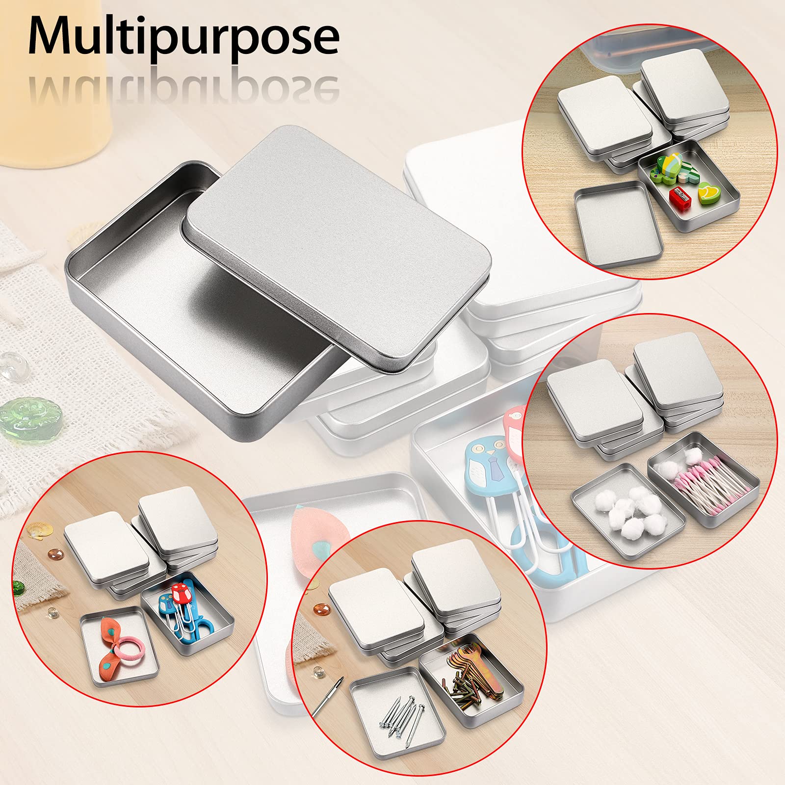 Juxyes Pack Of 12 Rectangular Storage Tins Box With Lid, Metal Silver Empty Tins Box Containers Mini Storage Box Organizer For C