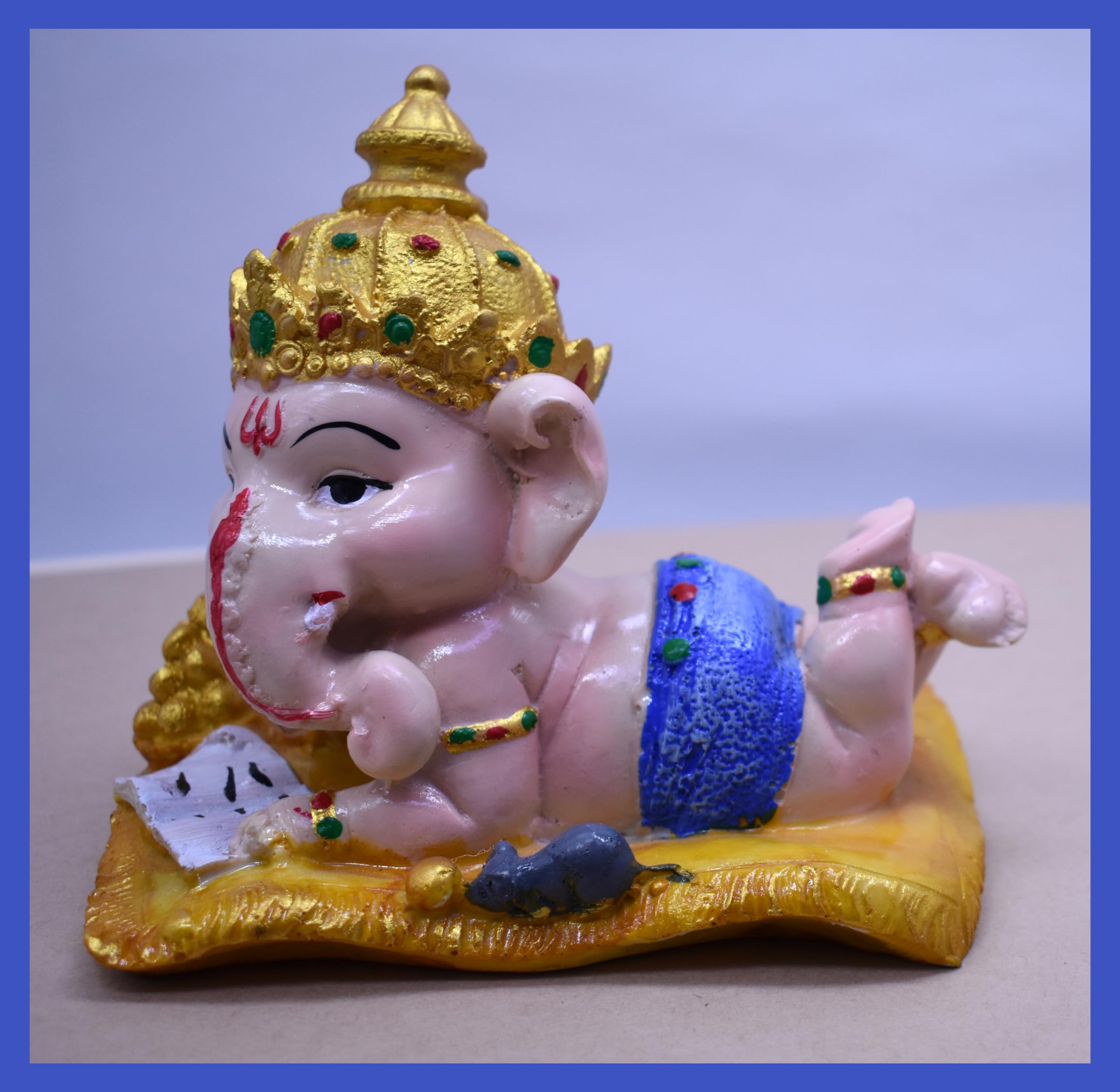 Jyesh Jewel Resin Book Reading Lord Ganesha Showpiece | Sleeping Ganpati Statue For Home, Office And Table Decoration (Multicolo