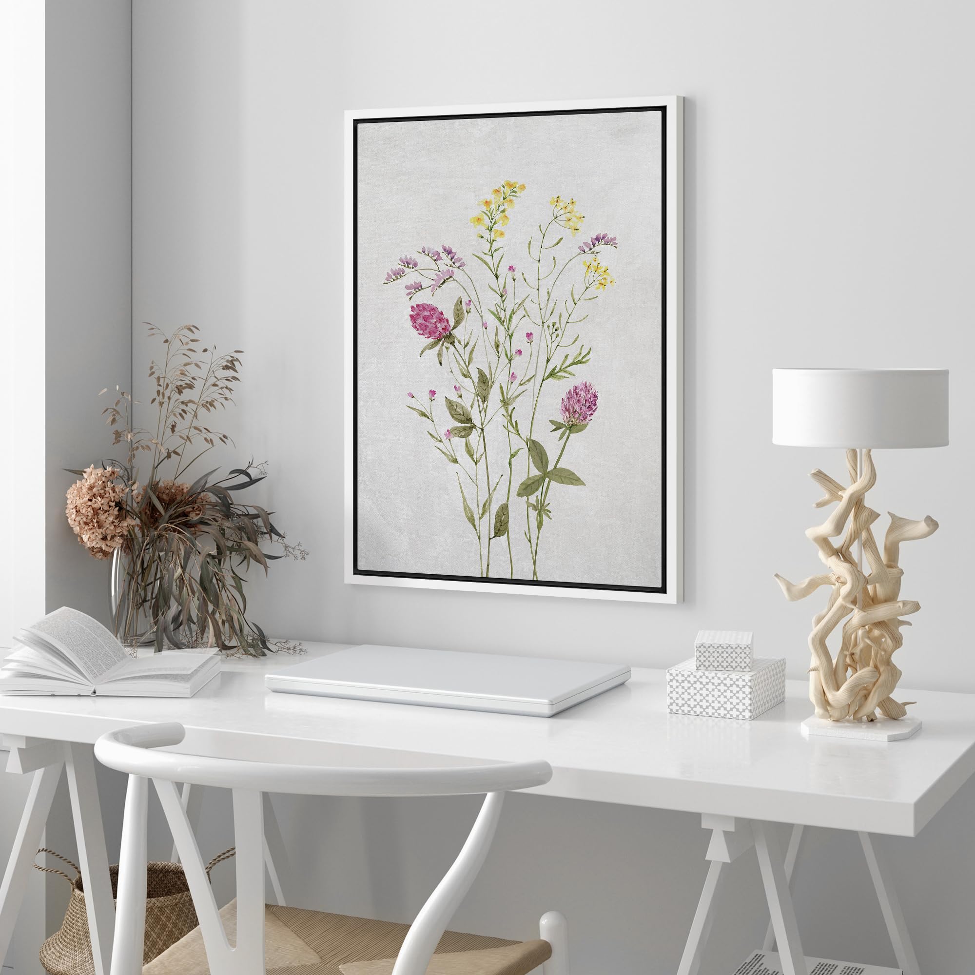 Wall26 Framed Canvas Print Wall Art Fine Art Pastel Pink & Yellow Wildflower Nature Wilderness Illustrations Modern Art Botanica