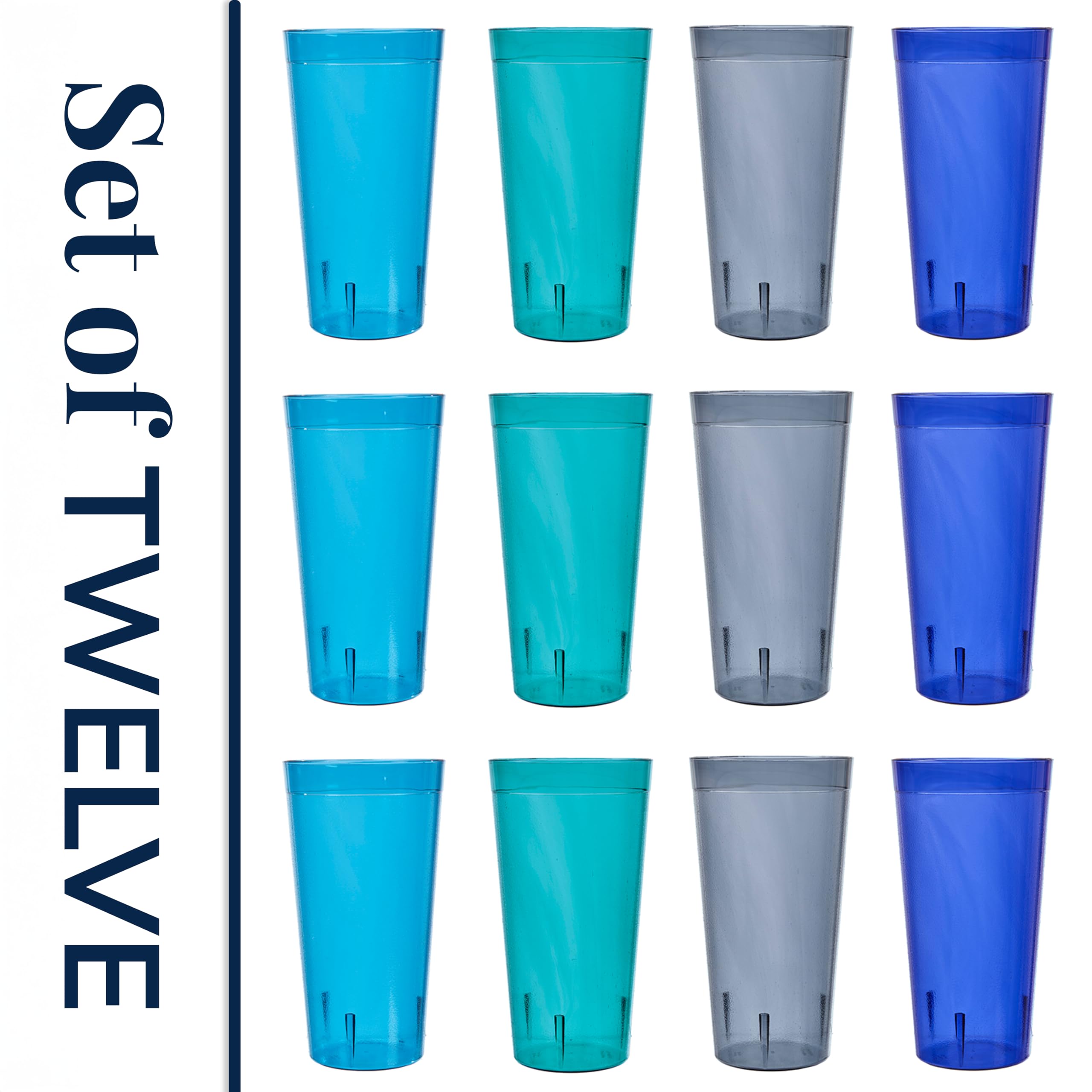 US Acrylic Caf? Plastic Reusable Tumblers (Set of 12) 32-ounce Iced-Tea Cups  Coastal  Value Set of Restaurant Style Drinking Glasses  Stackable  BPA-free  Made in the USA  Top-rack Dishwasher Safe