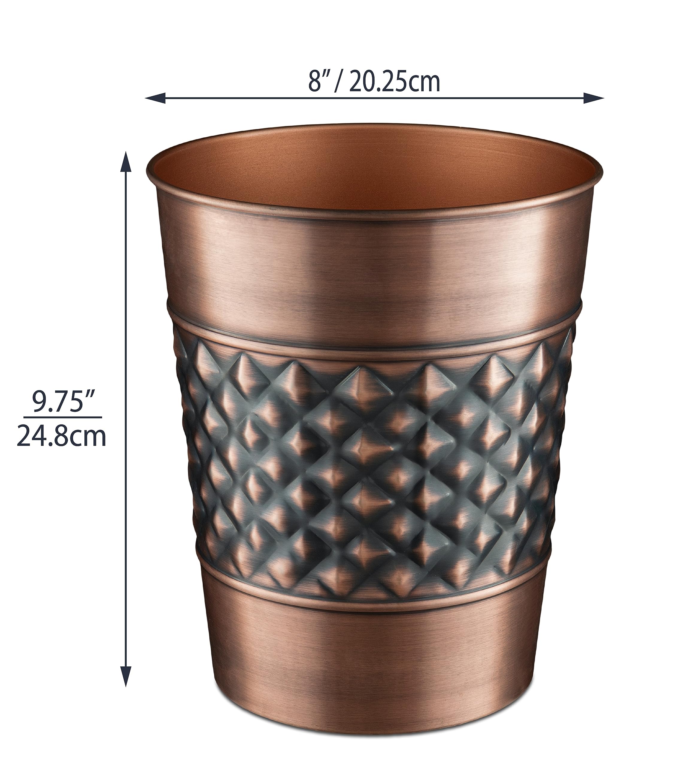 Monarch Abode 29628 Handcrafted, Geometric Embossed, Metal Wastebasket Trash Can For Home Office Bedroom, Decorative Wastebasket