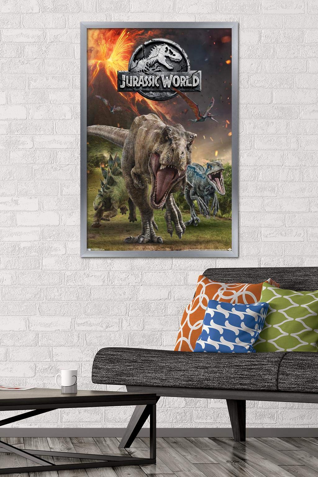 Trends International 24X36 Jurassic World: Fallen Kingdom - Group Wall Poster, 24'' X 36'', Silver Framed Version