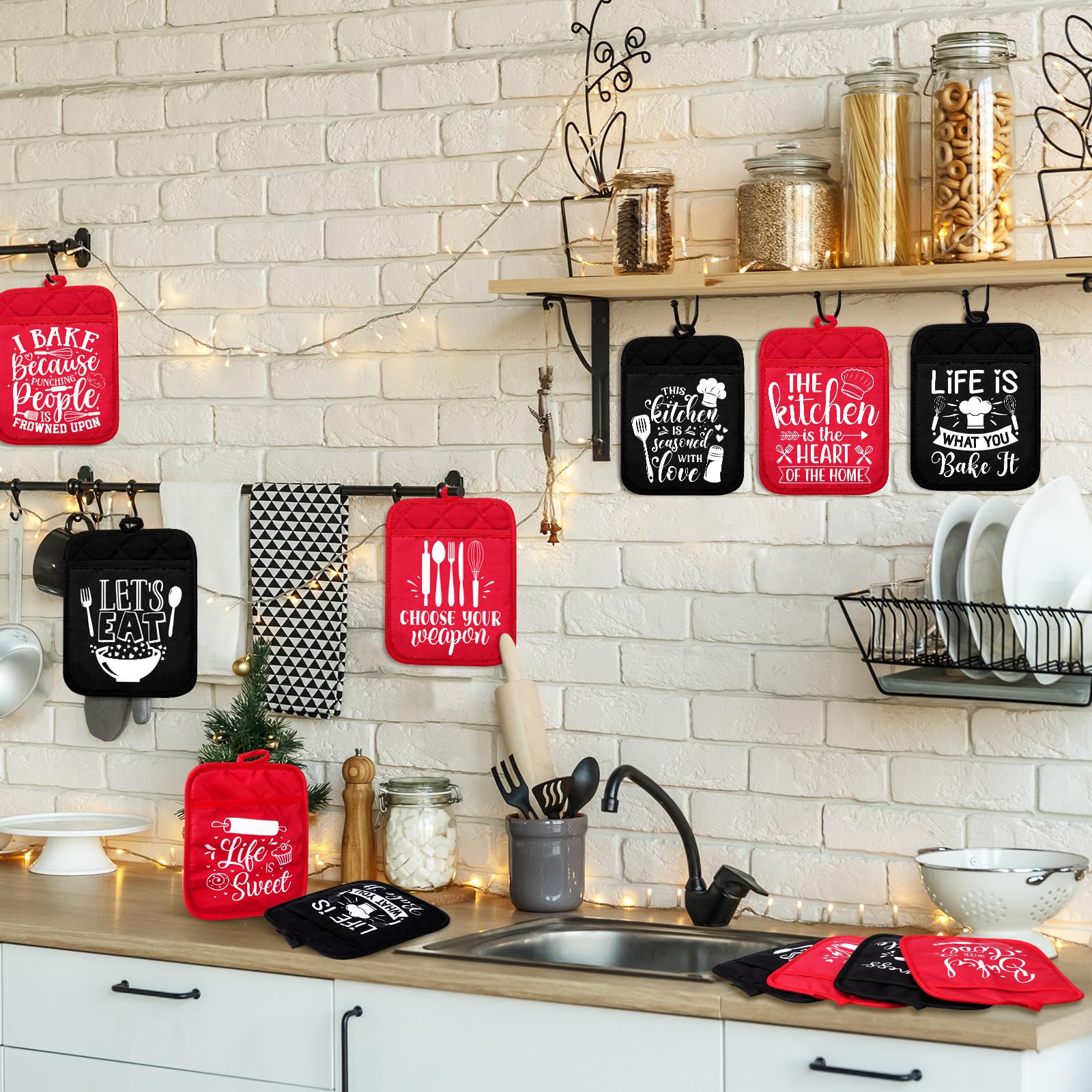 Jingmore 12 Pcs Funny Kitchen Pot Holders with Pocket Teacher Appreciation Gift Baking Potholder for Kitchen Hot Pads Oven Mitts