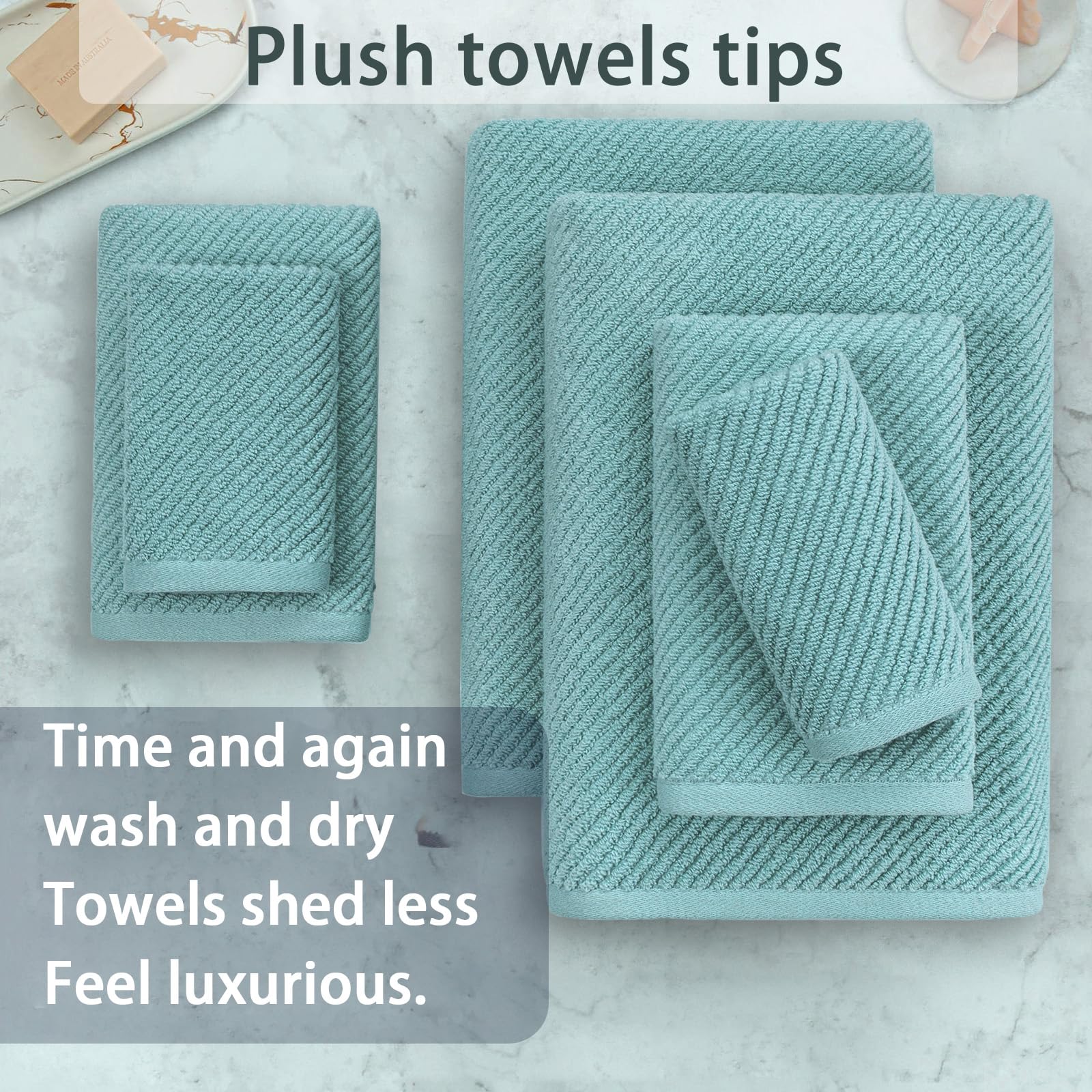 Towels For Bathroom - 100% Cotton | Quick Dry | Lightweight | Thick | Soft , 6 Piece Towel Set, 2 Large Bath 30 X 56, 2 Hand 18