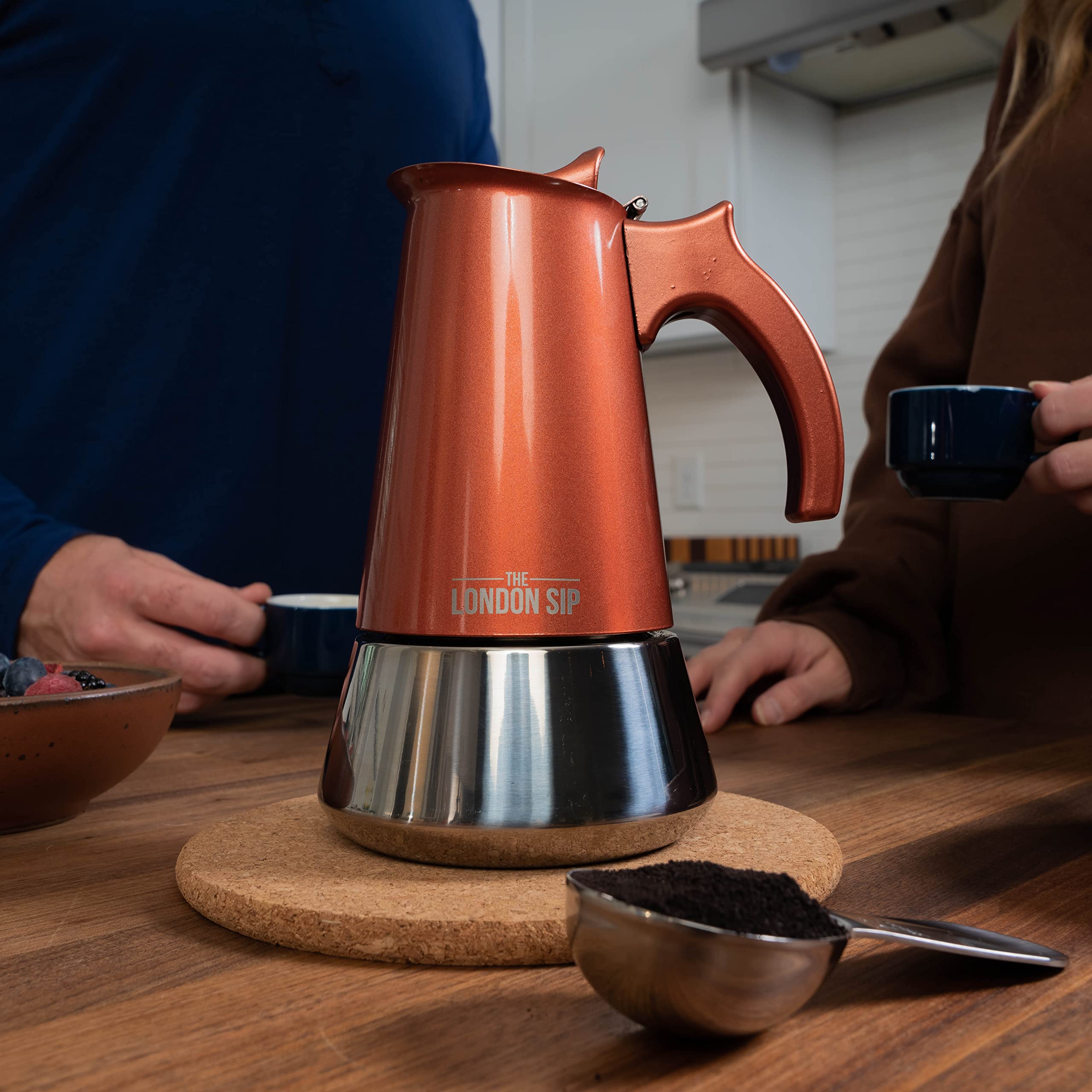 The London Sip Stainless Steel Moka Pot Espresso Maker, 10.14 oz, Copper, Model EM6C, Italian Coffee Percolator