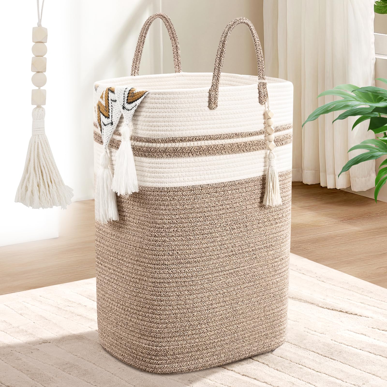 Woven Laundry Basket For Clothes, 65L Large Rectangle Laundry Hampers, Nursery Storage Basket For Toys, Tall Dirty Clothes Hampe