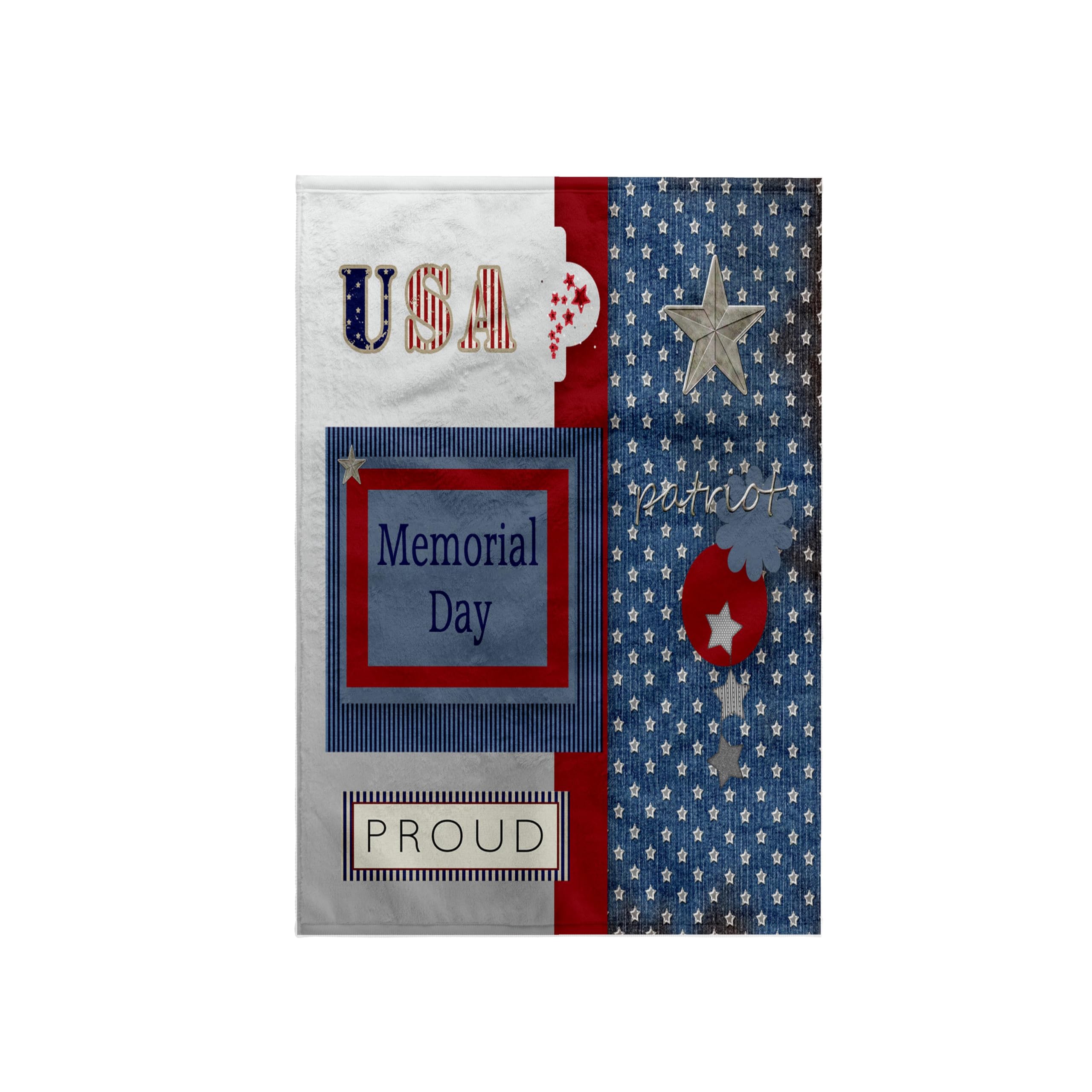 3D Rose Patriotic Stars and Words in Blue-Silver-White and Red-Memorial Day Towel, 15 x 22