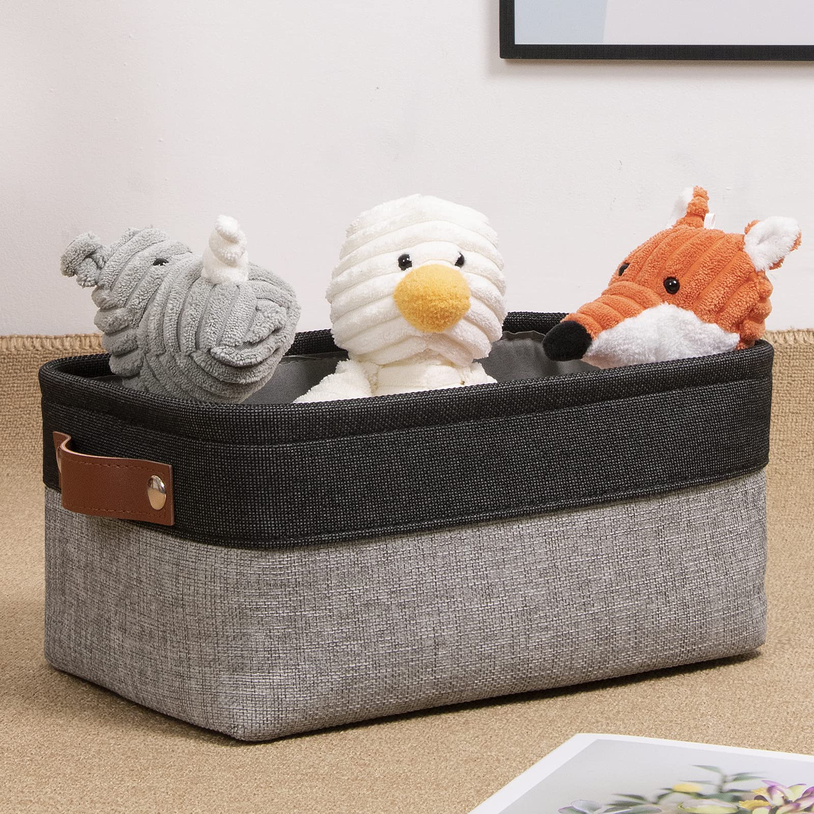DULLEMELO Small Storage Basket for Organizing  Collapsible Fabric Basket for Shelves  Closets  Laundry  Nursery  Decorative Basket for Gifts Empty (Black&Gray)