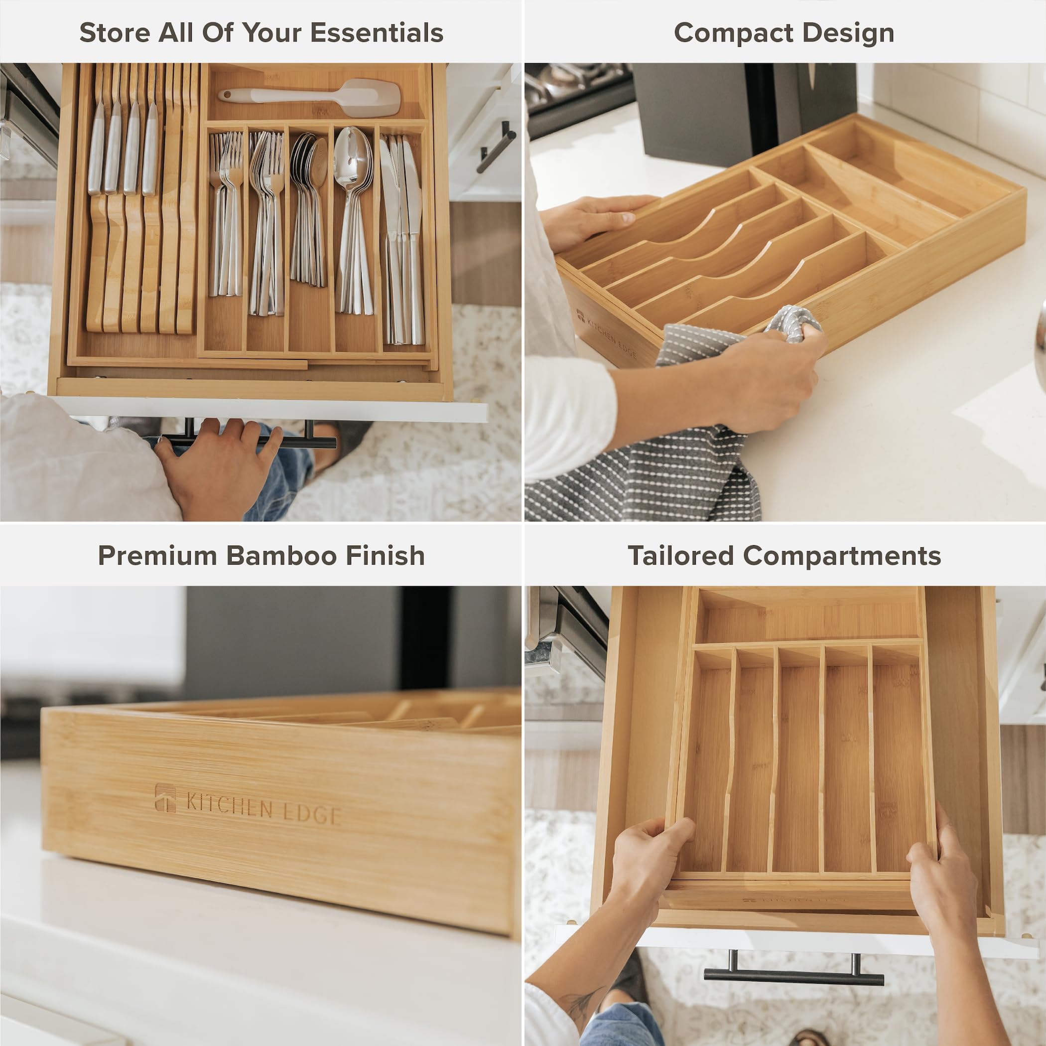 Kitchenedge Premium Silverware, Flatware And Utensil Organizer For Kitchen Drawers, Food-Safe Contract Grade, Expandable From 10